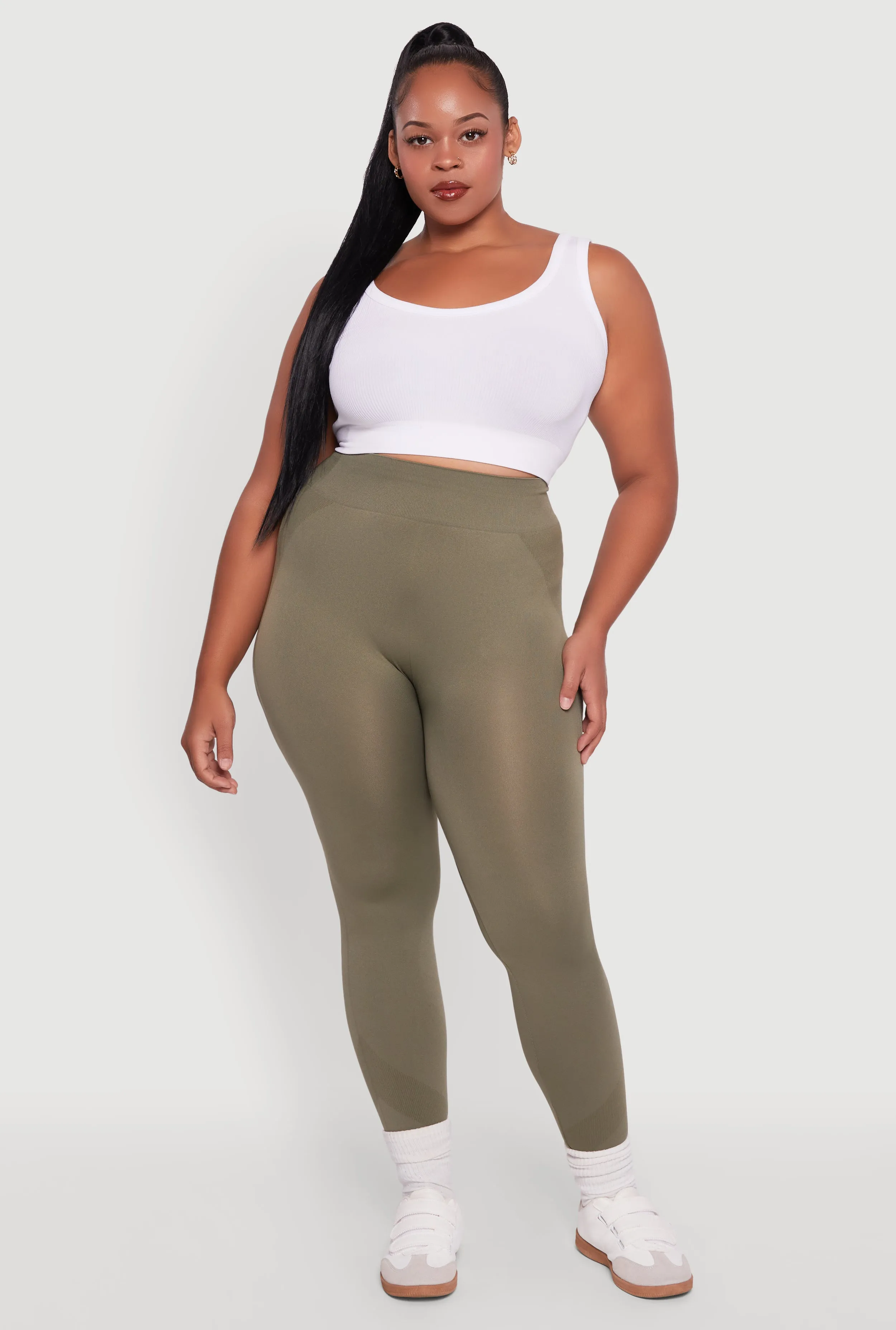 Plus Size Seamless Stripe Detail Leggings sold by Rainbow