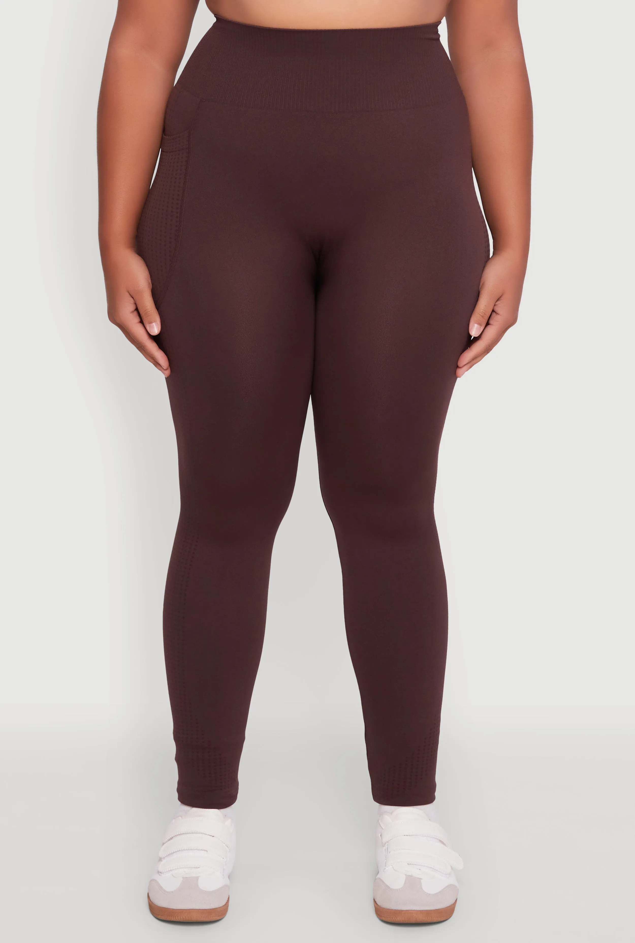Plus Size Textured Knit Detail High Waisted Leggings with Cell Pocket sold by Rainbow product image thumbnail 5