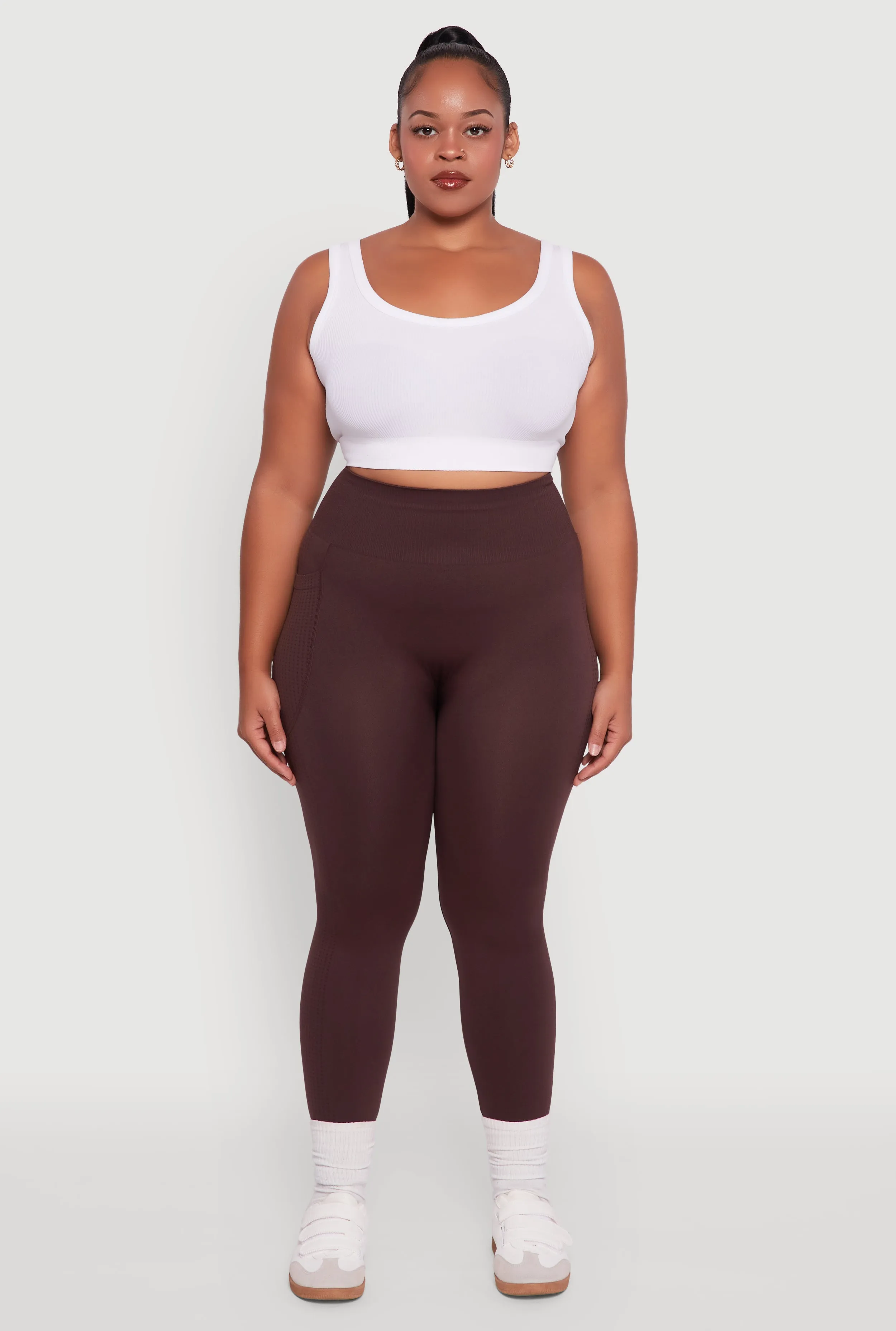 Plus Size Textured Knit Detail High Waisted Leggings with Cell Pocket sold by Rainbow product image thumbnail 2