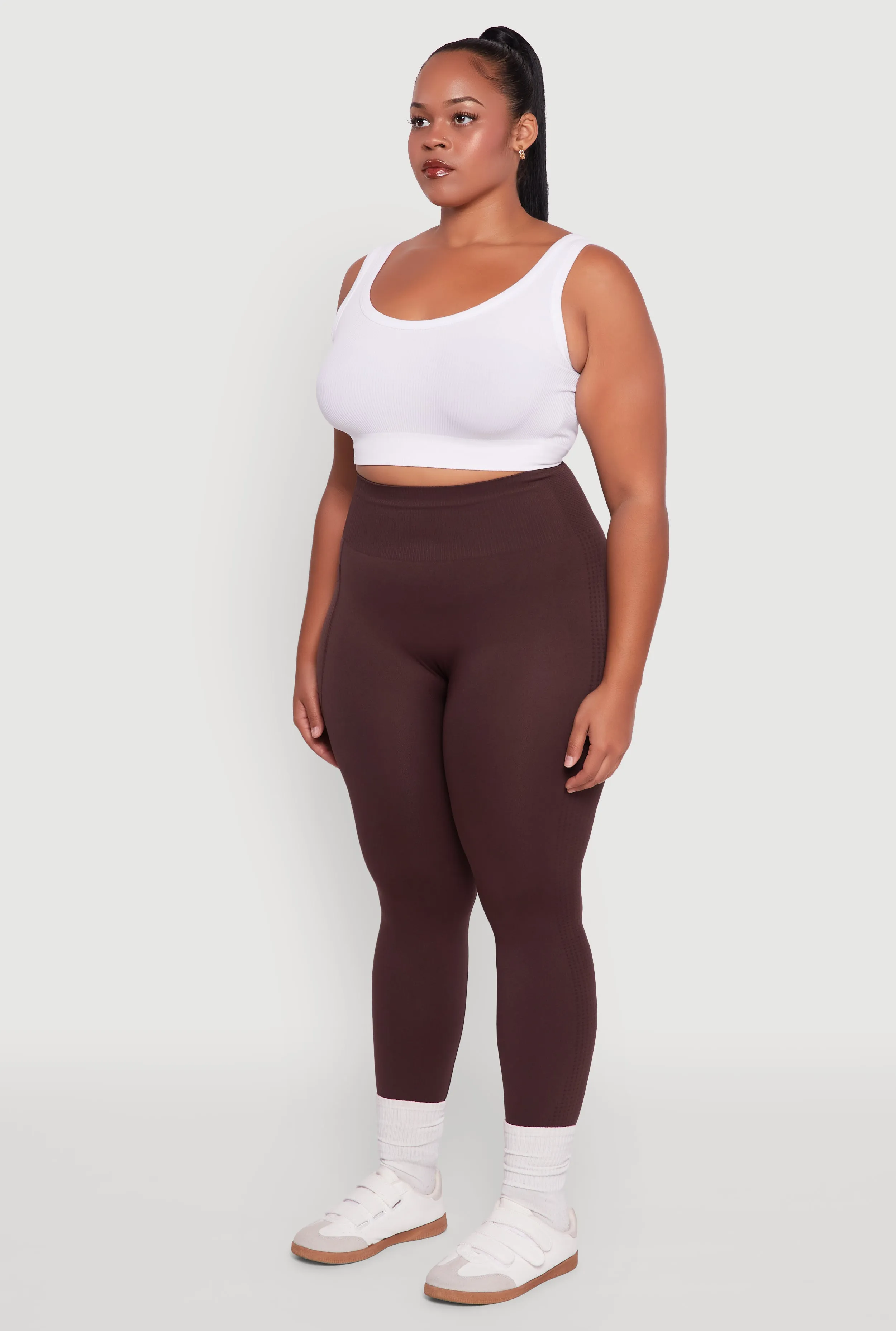 Plus Size Textured Knit Detail High Waisted Leggings with Cell Pocket sold by Rainbow product image thumbnail 3