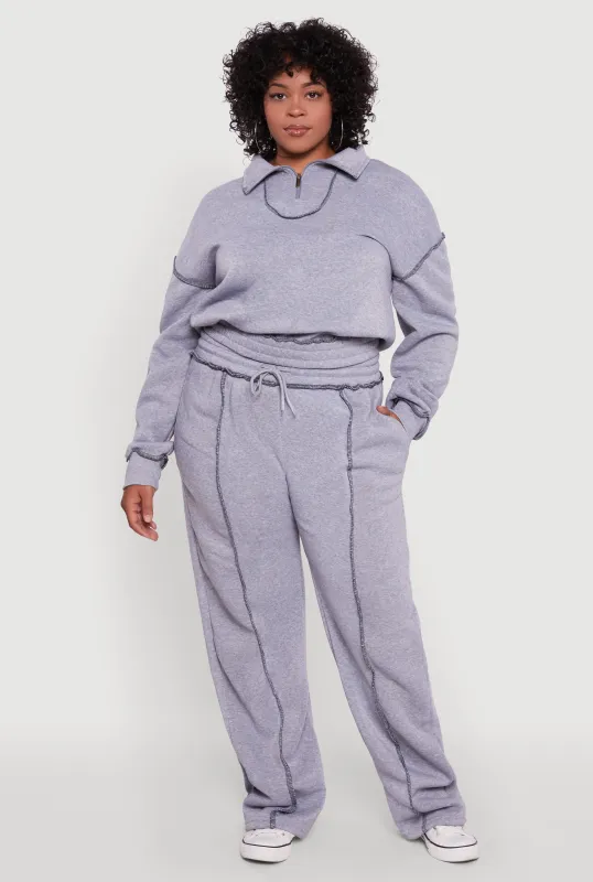 Plus Size High Waisted Wide Leg Fleece Sweatpants sold by Rainbow