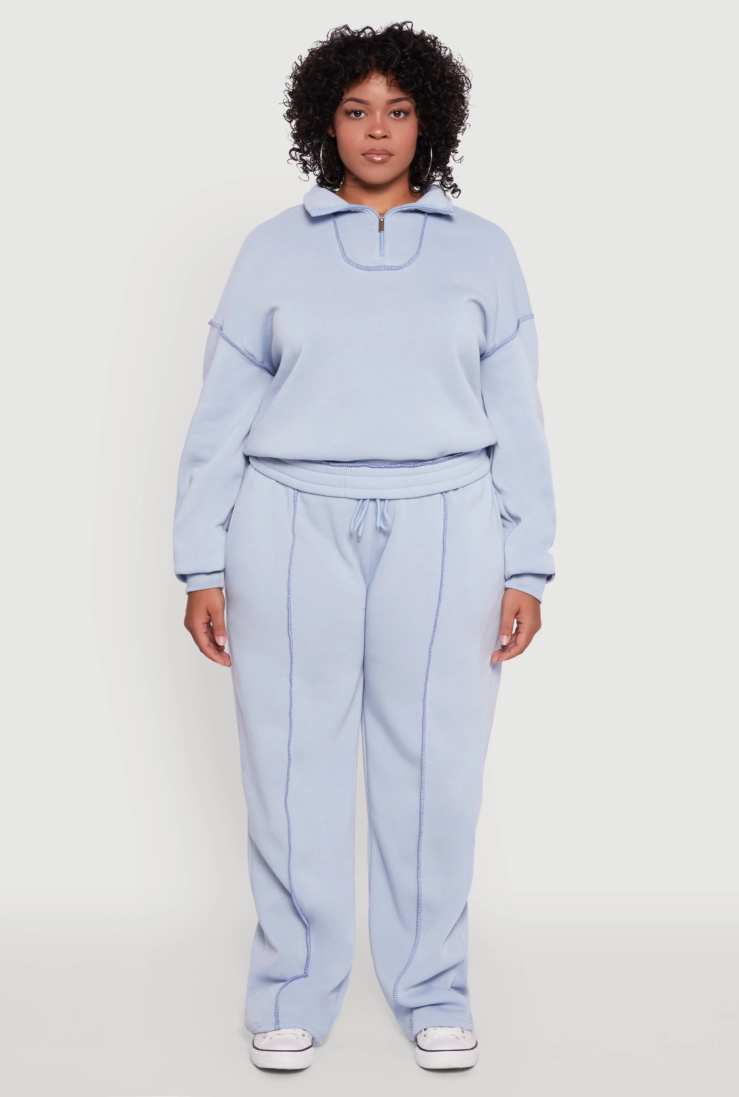 Plus Size Half Zip Decorative Stitch Fleece Lined Sweatshirt sold by Rainbow product image thumbnail 3