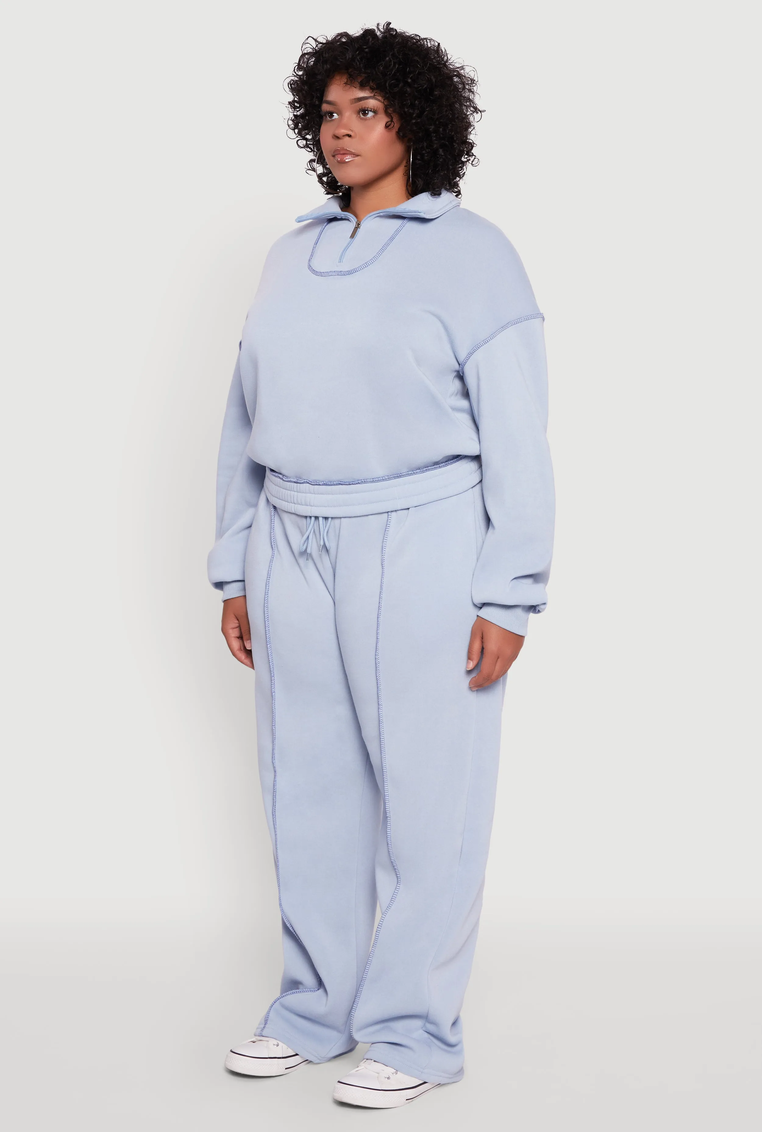 Plus Size Half Zip Decorative Stitch Fleece Lined Sweatshirt sold by Rainbow product image thumbnail 5