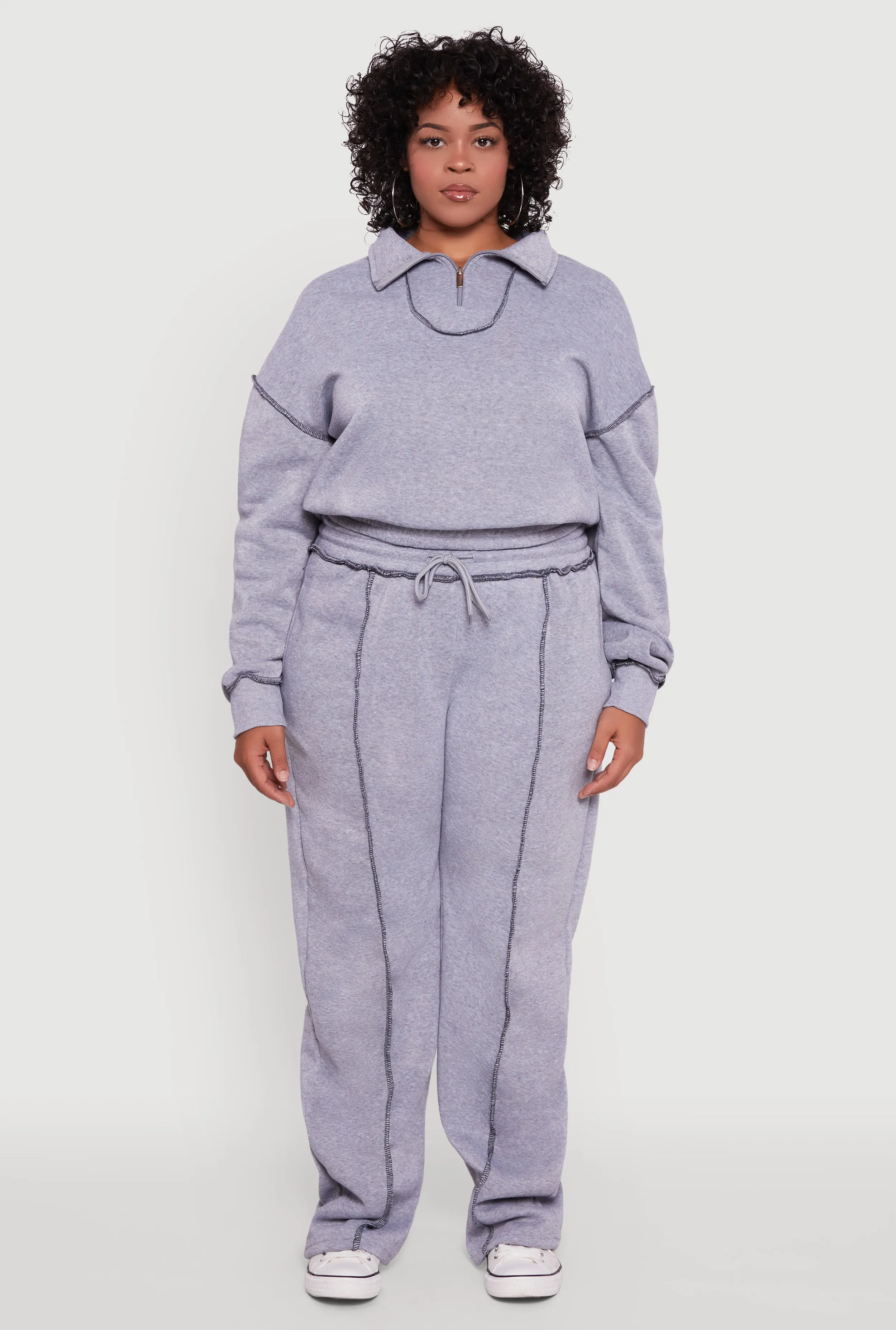 Plus Size Half Zip Decorative Stitch Fleece Lined Sweatshirt sold by Rainbow product image thumbnail 3