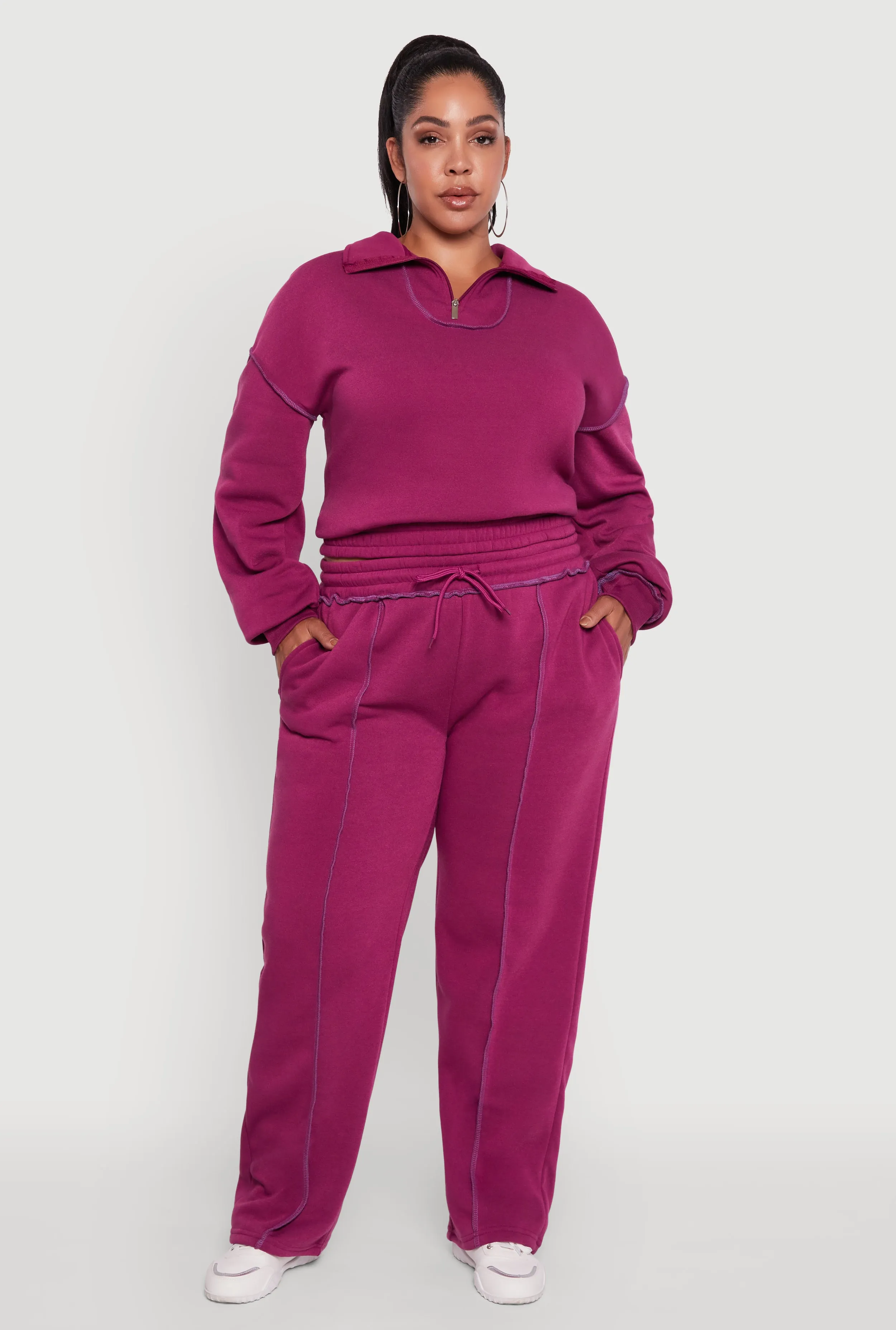Plus Size High Waisted Wide Leg Fleece Sweatpants sold by Rainbow