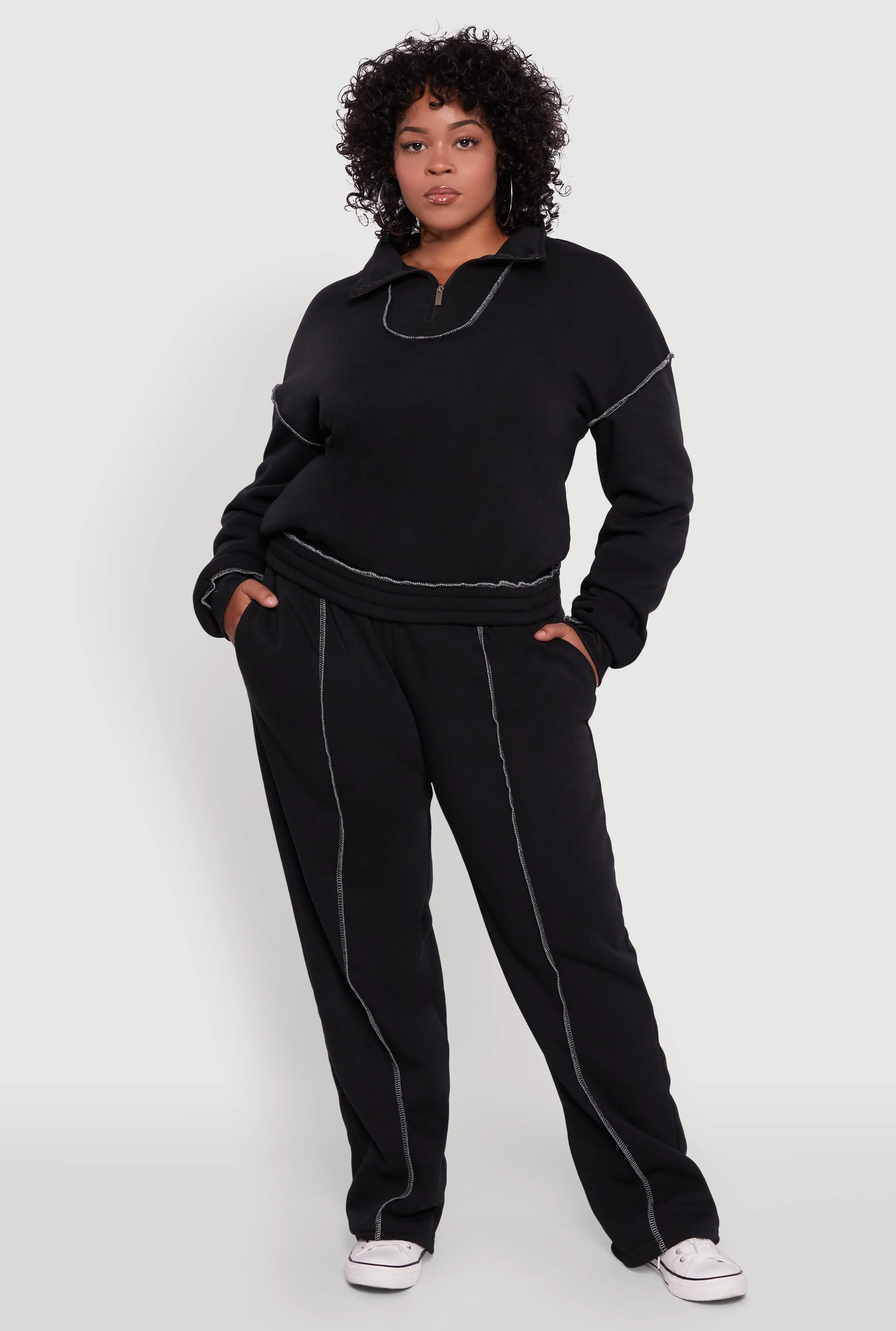 Plus Size High Waisted Wide Leg Fleece Sweatpants sold by Rainbow