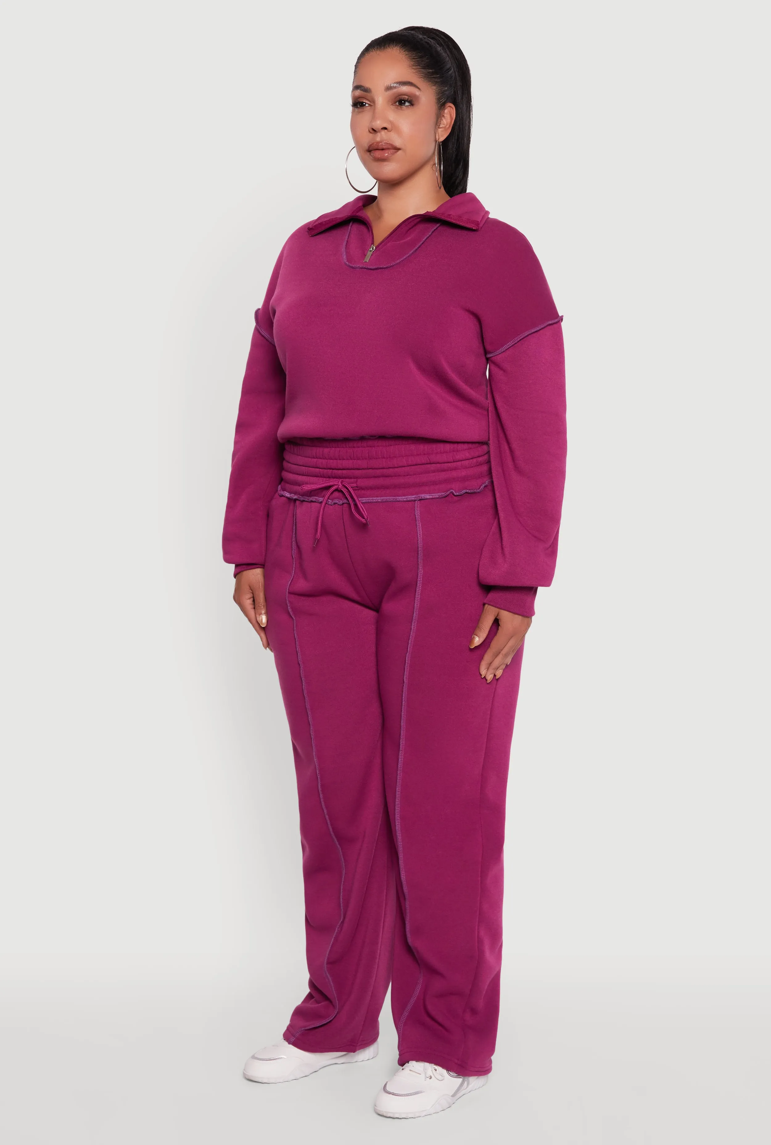 Plus Size Half Zip Decorative Stitch Fleece Lined Sweatshirt sold by Rainbow product image thumbnail 5