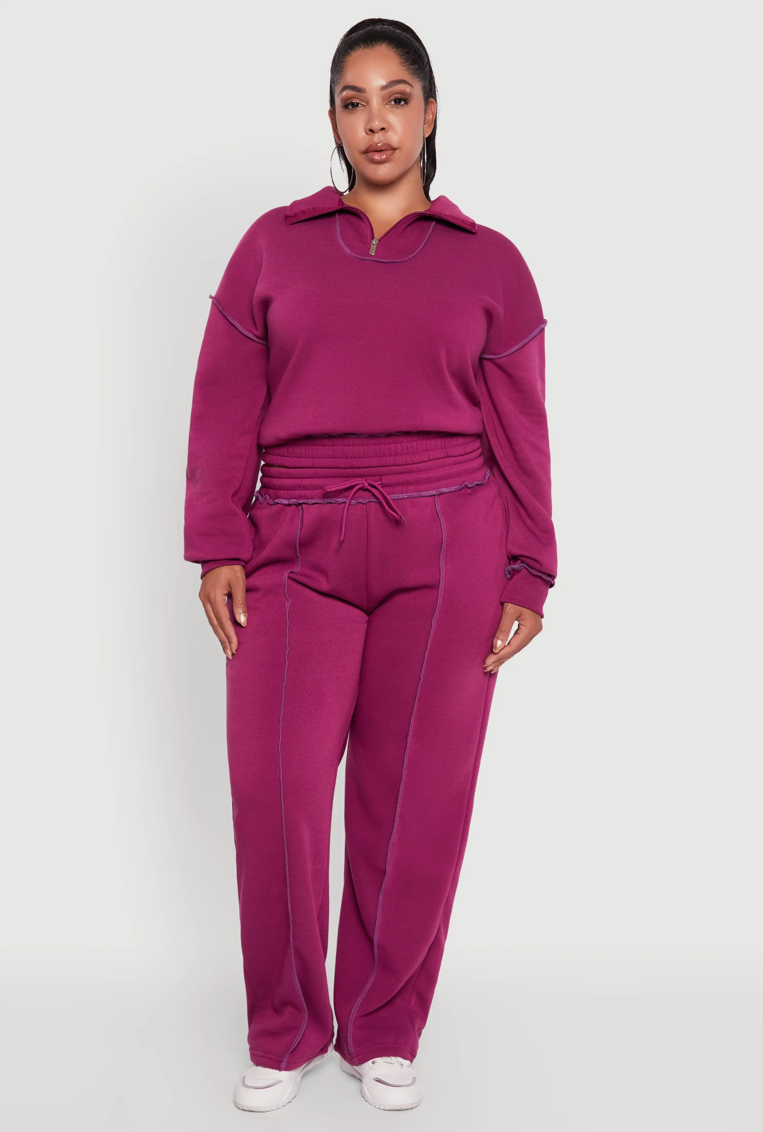 Plus Size Half Zip Decorative Stitch Fleece Lined Sweatshirt sold by Rainbow product image thumbnail 2