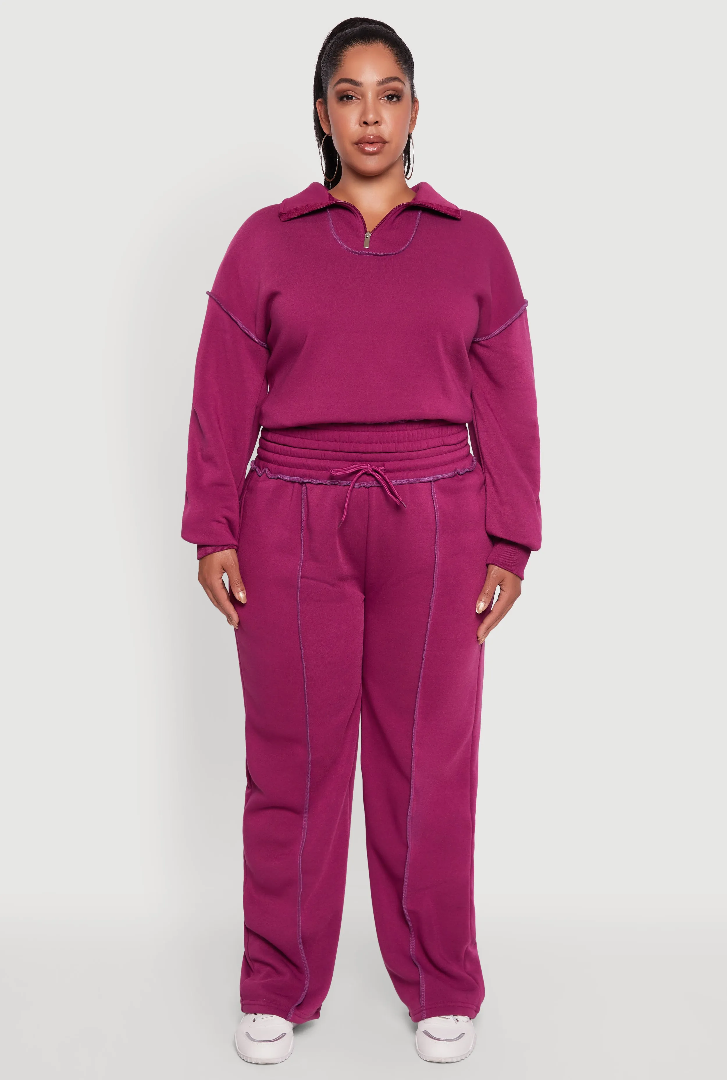 Plus Size Half Zip Decorative Stitch Fleece Lined Sweatshirt sold by Rainbow product image thumbnail 3