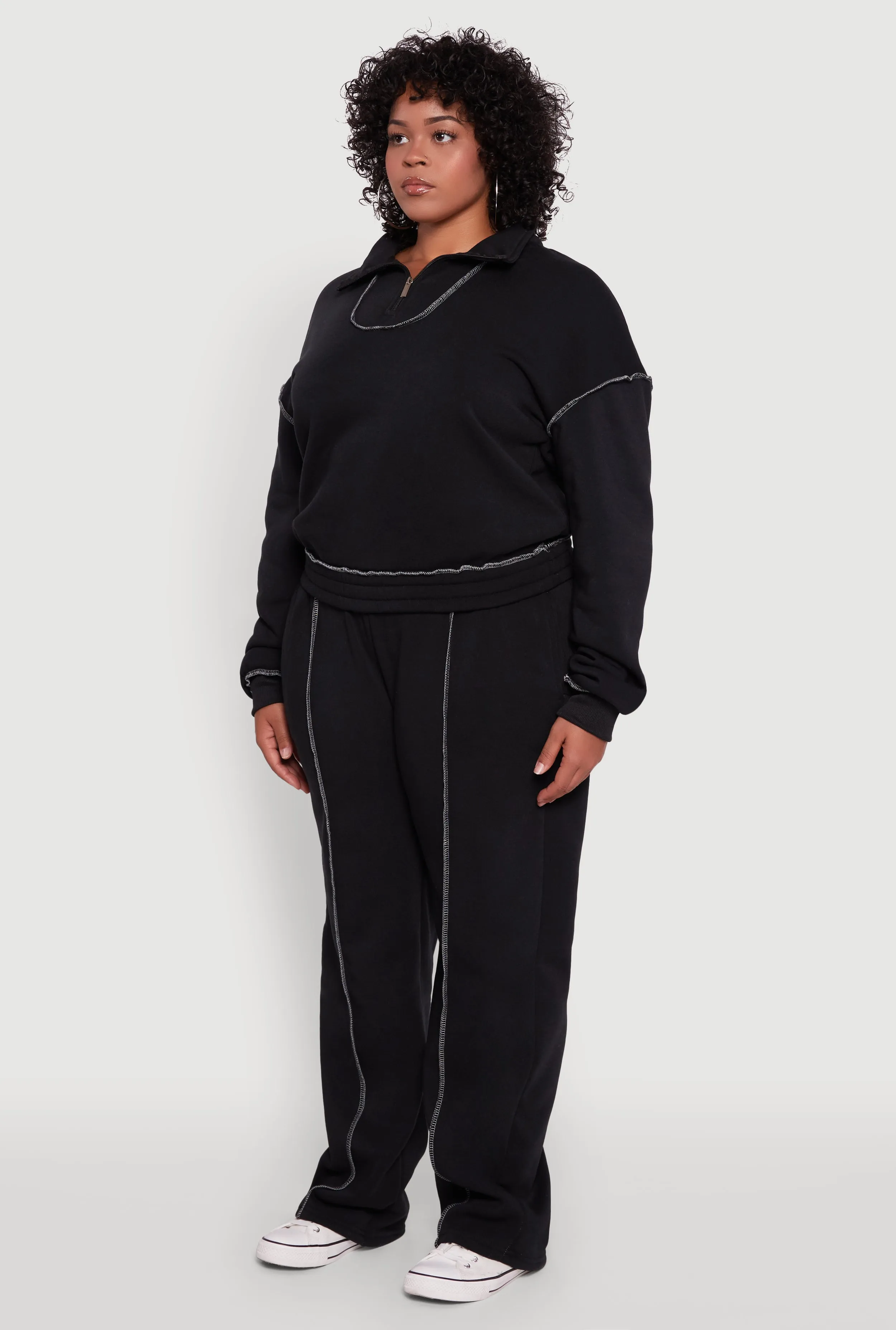 Plus Size Half Zip Decorative Stitch Fleece Lined Sweatshirt sold by Rainbow product image thumbnail 5