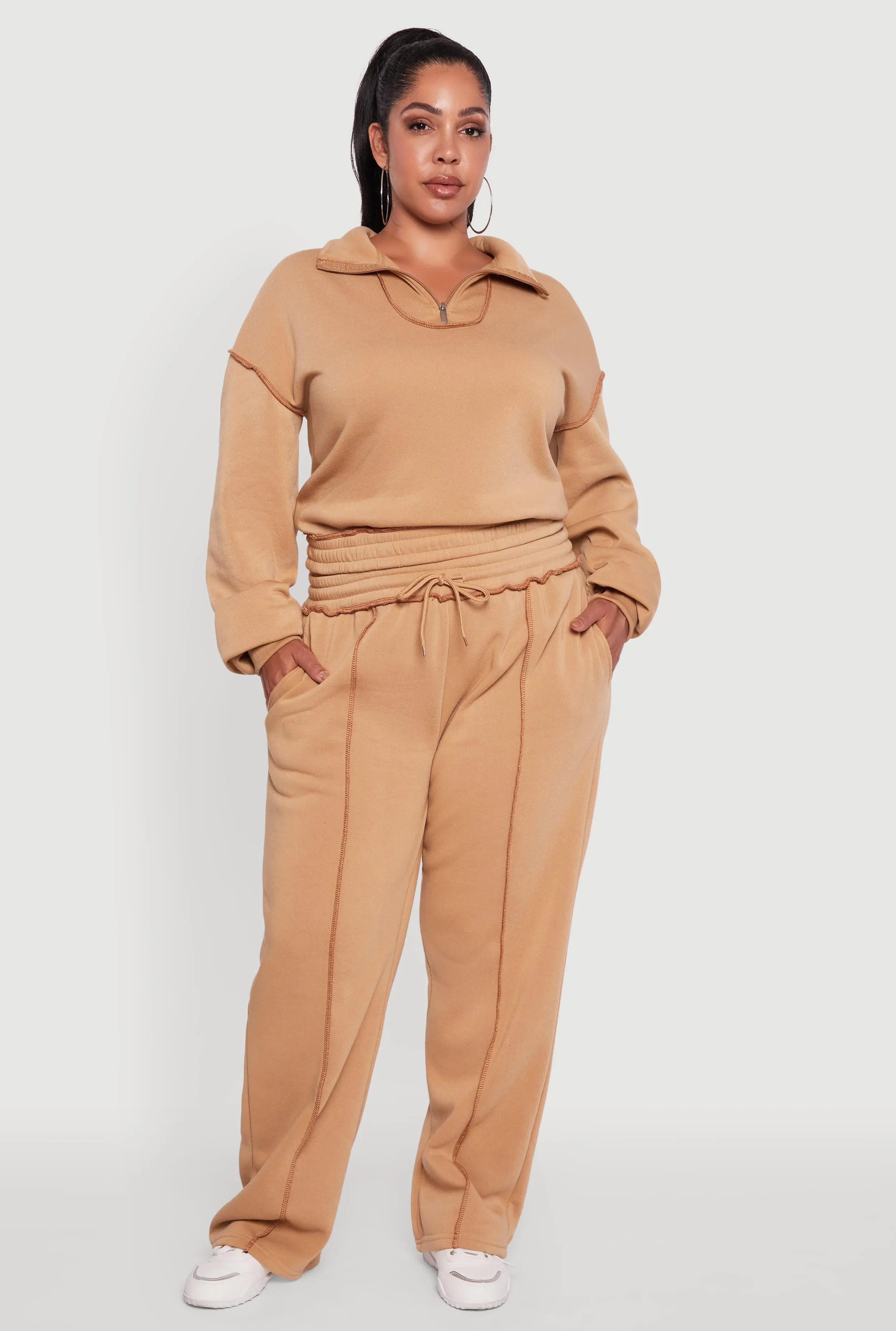 Plus Size High Waisted Wide Leg Fleece Sweatpants sold by Rainbow