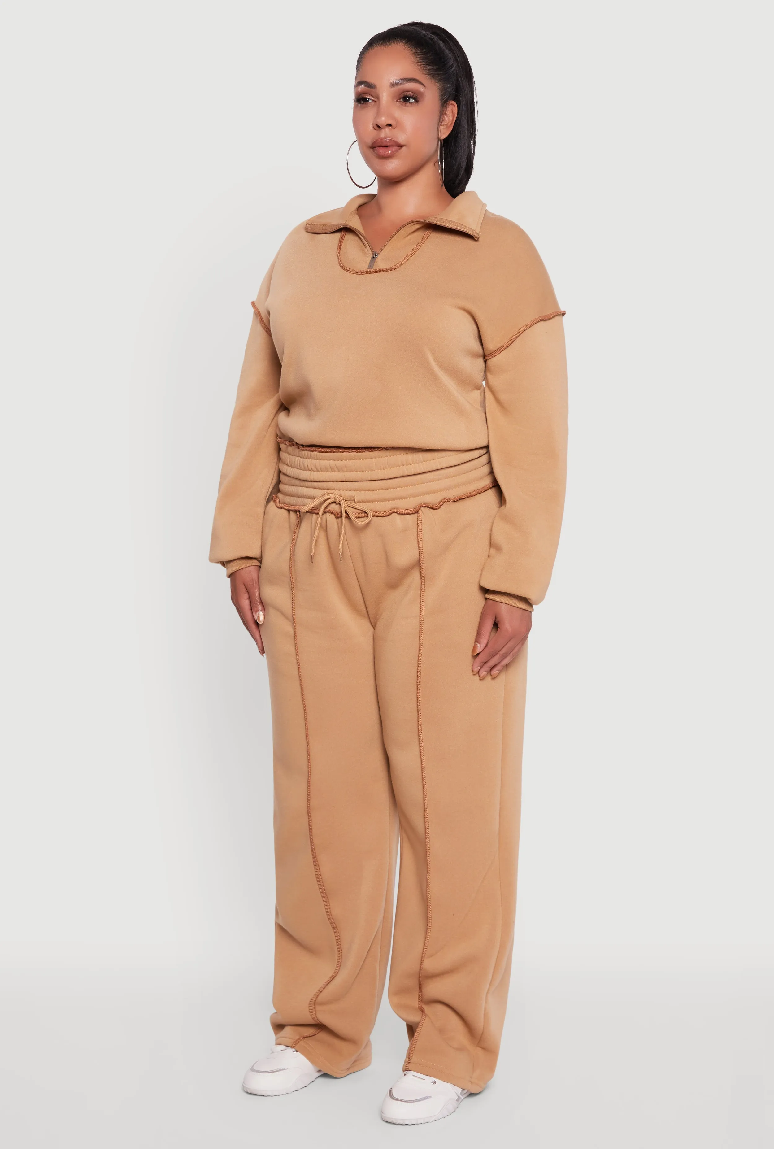 Plus Size Half Zip Decorative Stitch Fleece Lined Sweatshirt sold by Rainbow product image thumbnail 5