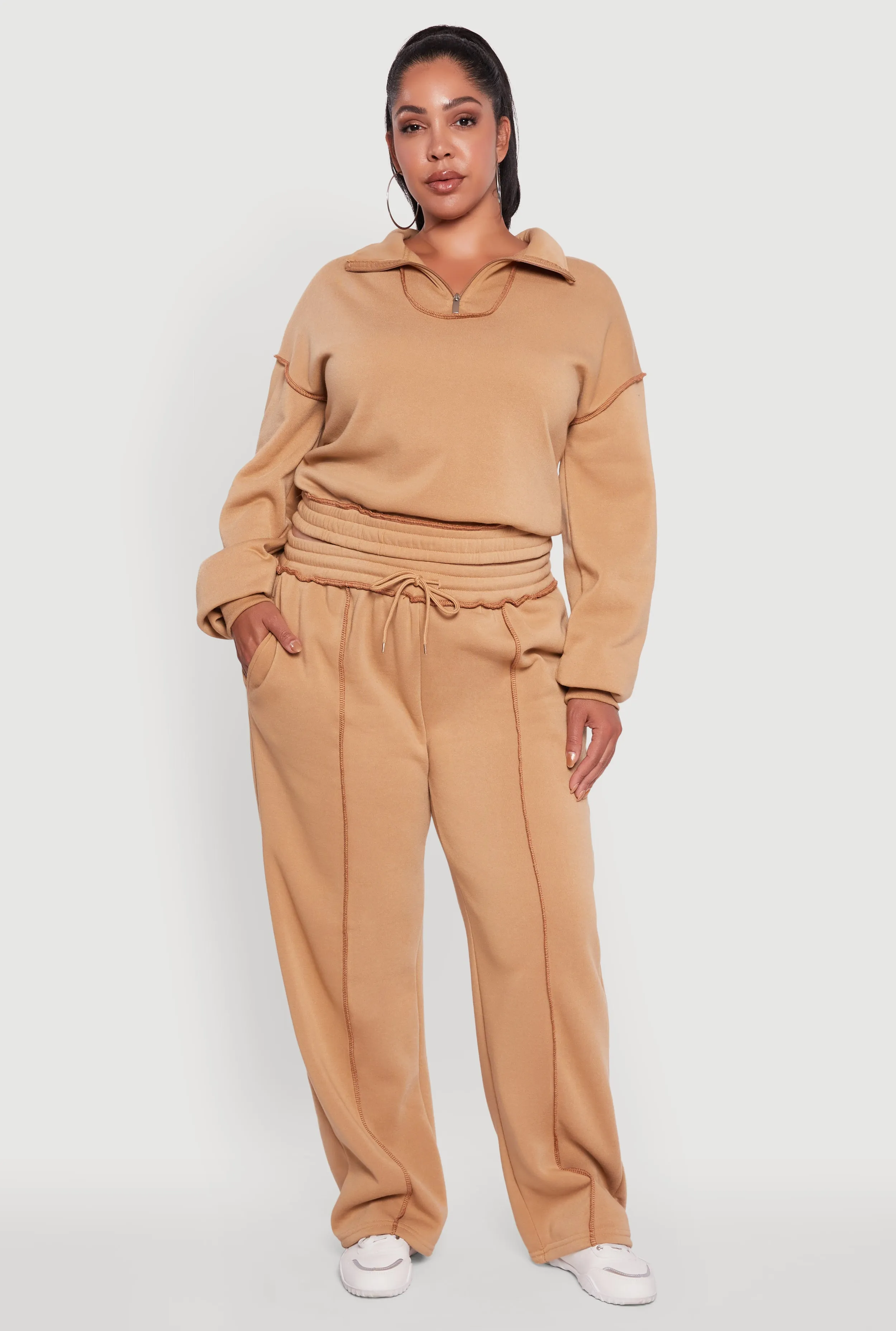 Plus Size Half Zip Decorative Stitch Fleece Lined Sweatshirt sold by Rainbow product image thumbnail 2