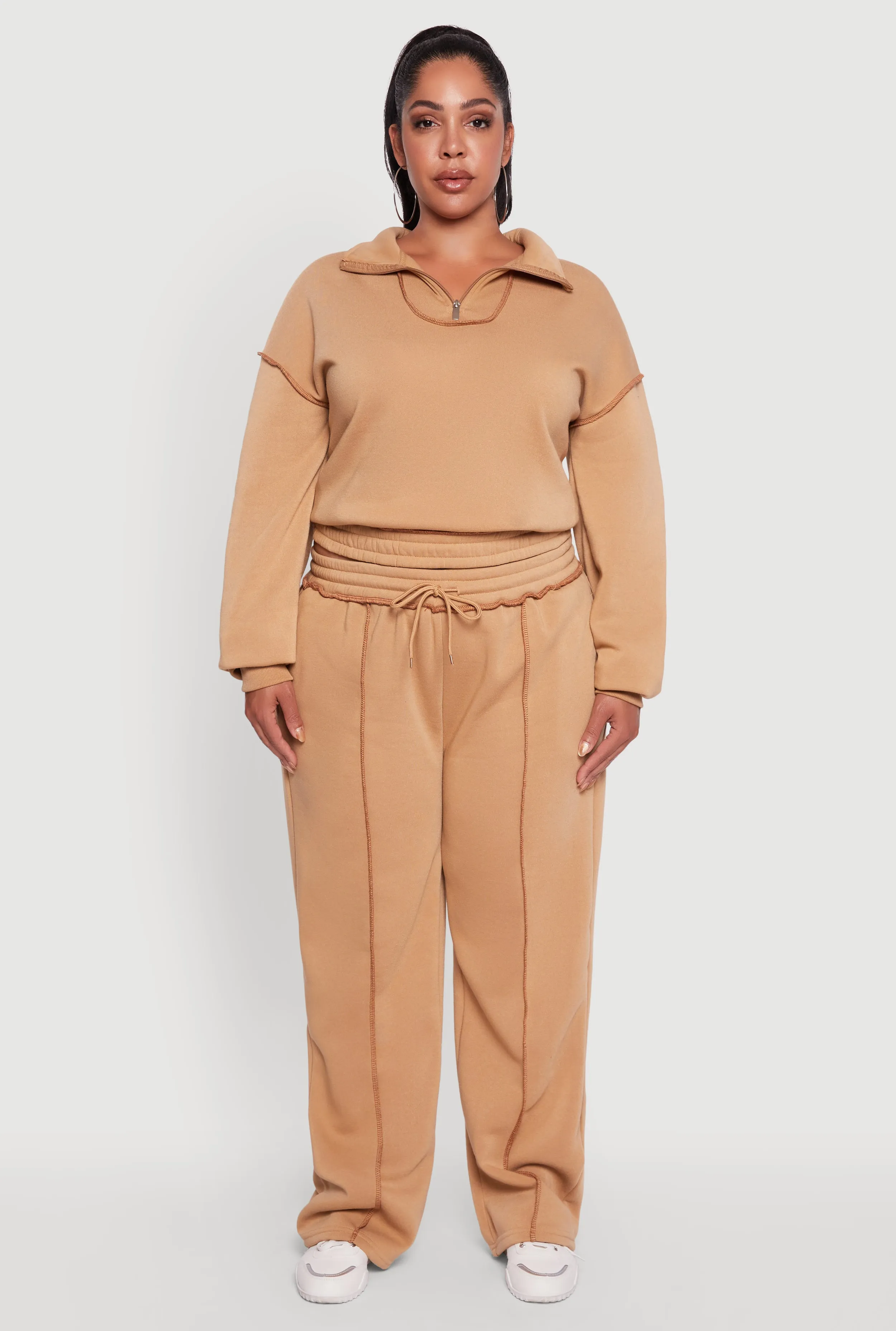 Plus Size Half Zip Decorative Stitch Fleece Lined Sweatshirt sold by Rainbow product image thumbnail 3