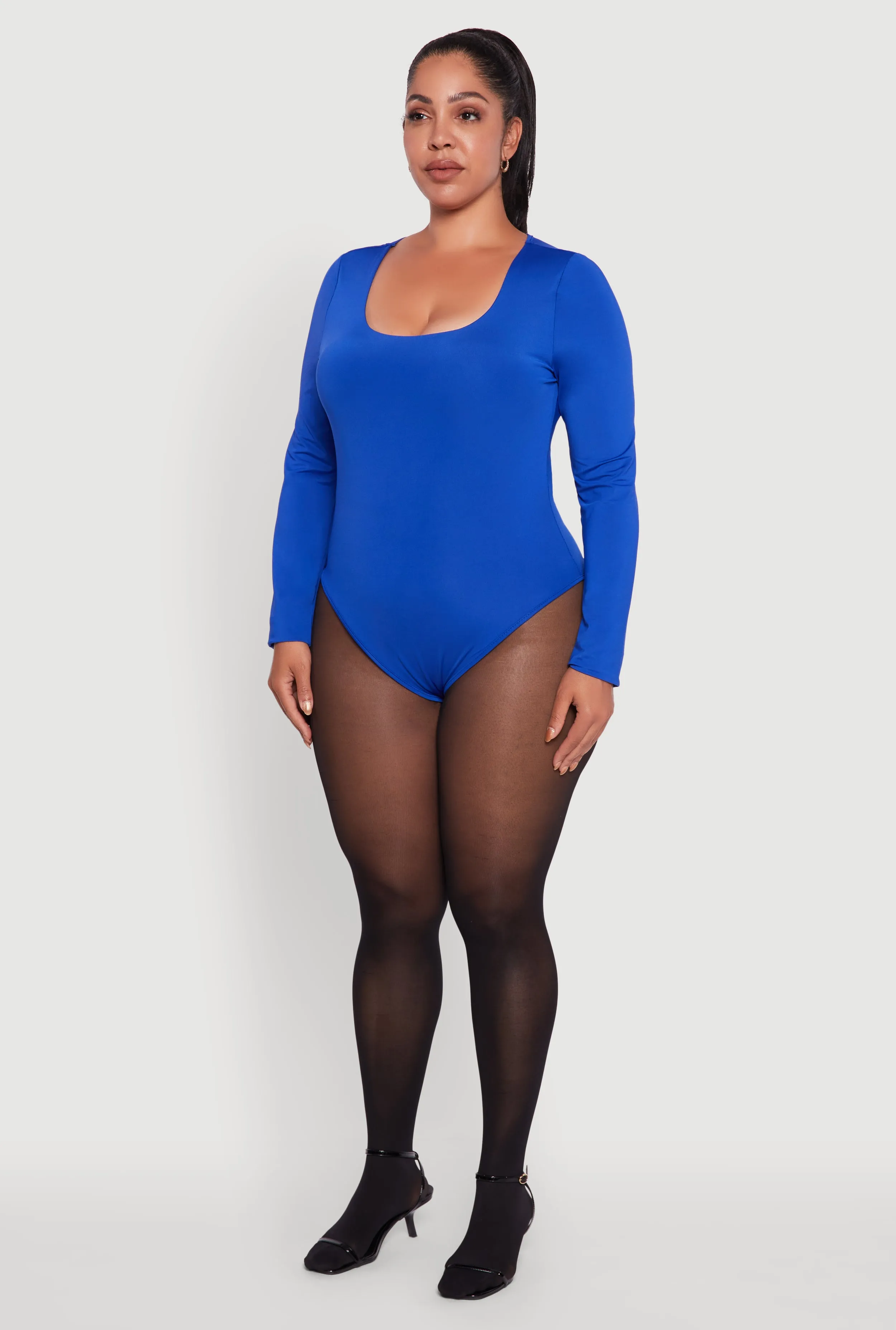 Plus Size Solid Scoop Neck Long Sleeve Bodysuit sold by Rainbow product image thumbnail 5