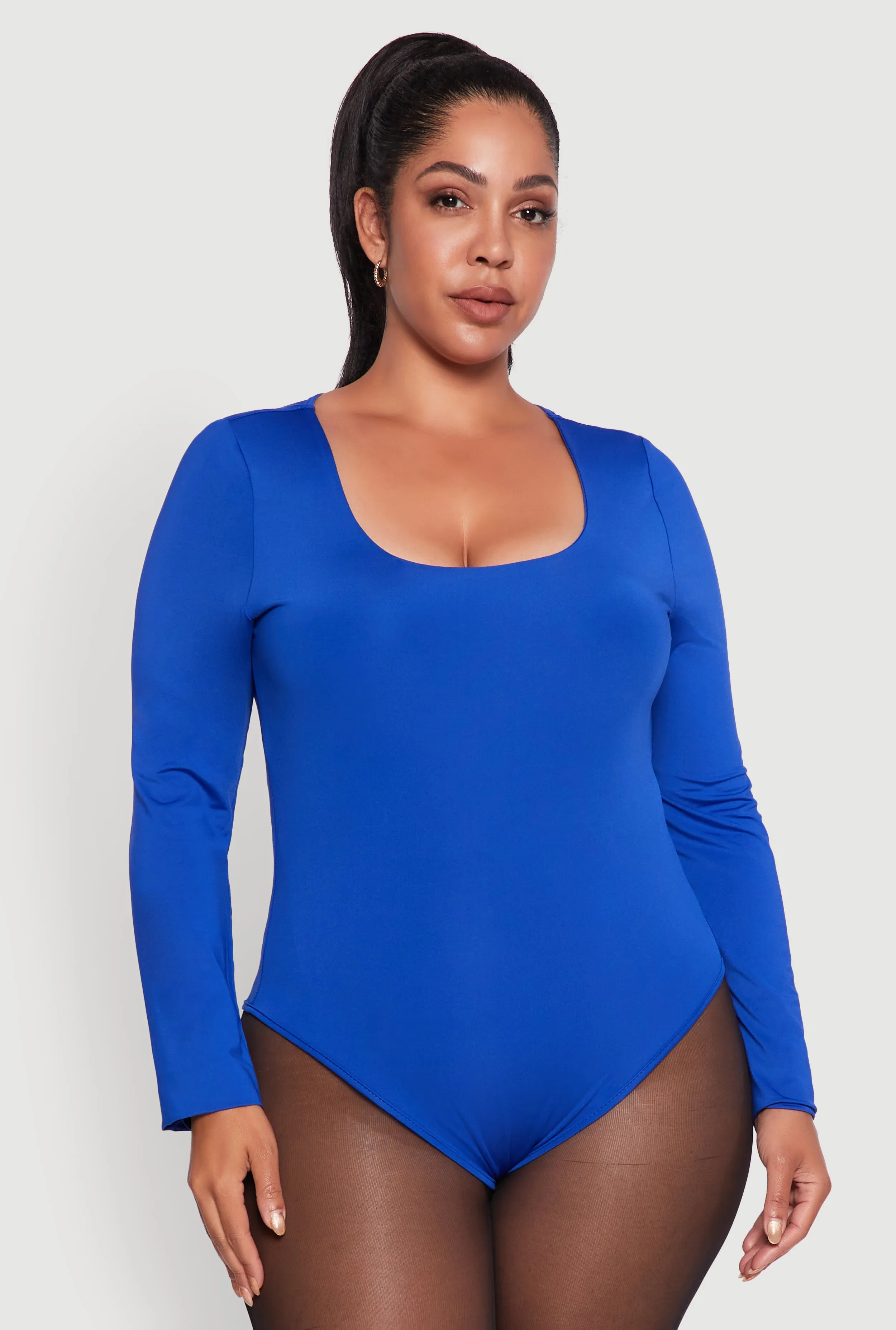 Plus Size Solid Scoop Neck Long Sleeve Bodysuit sold by Rainbow product image thumbnail 2