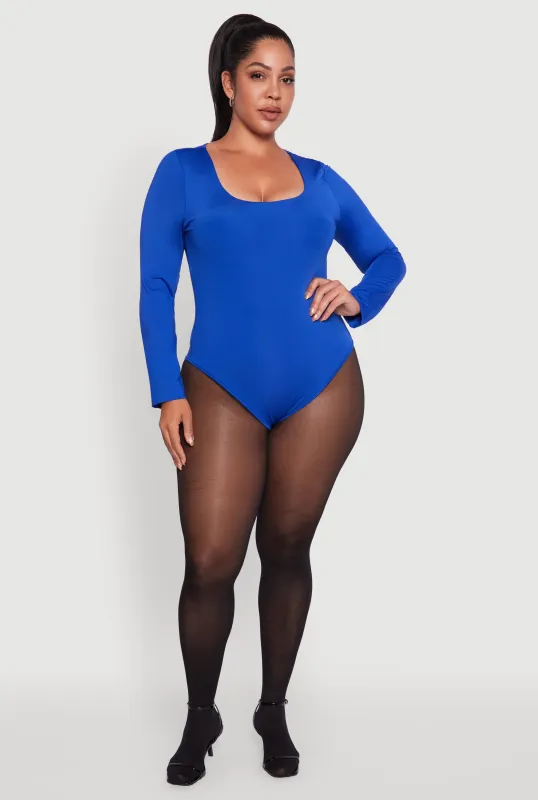 Plus Size Solid Scoop Neck Long Sleeve Bodysuit sold by Rainbow