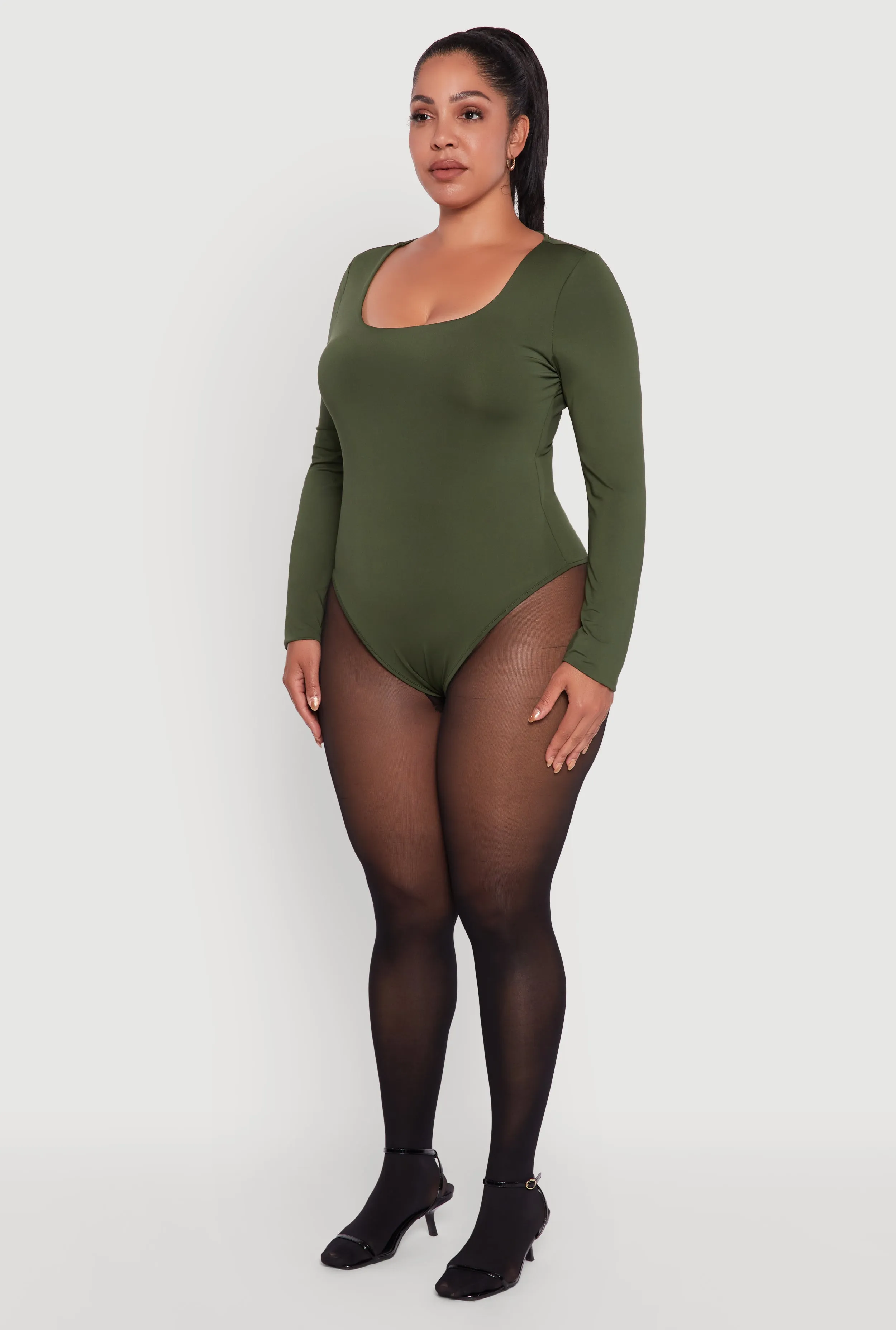 Plus Size Solid Scoop Neck Long Sleeve Bodysuit sold by Rainbow product image thumbnail 5