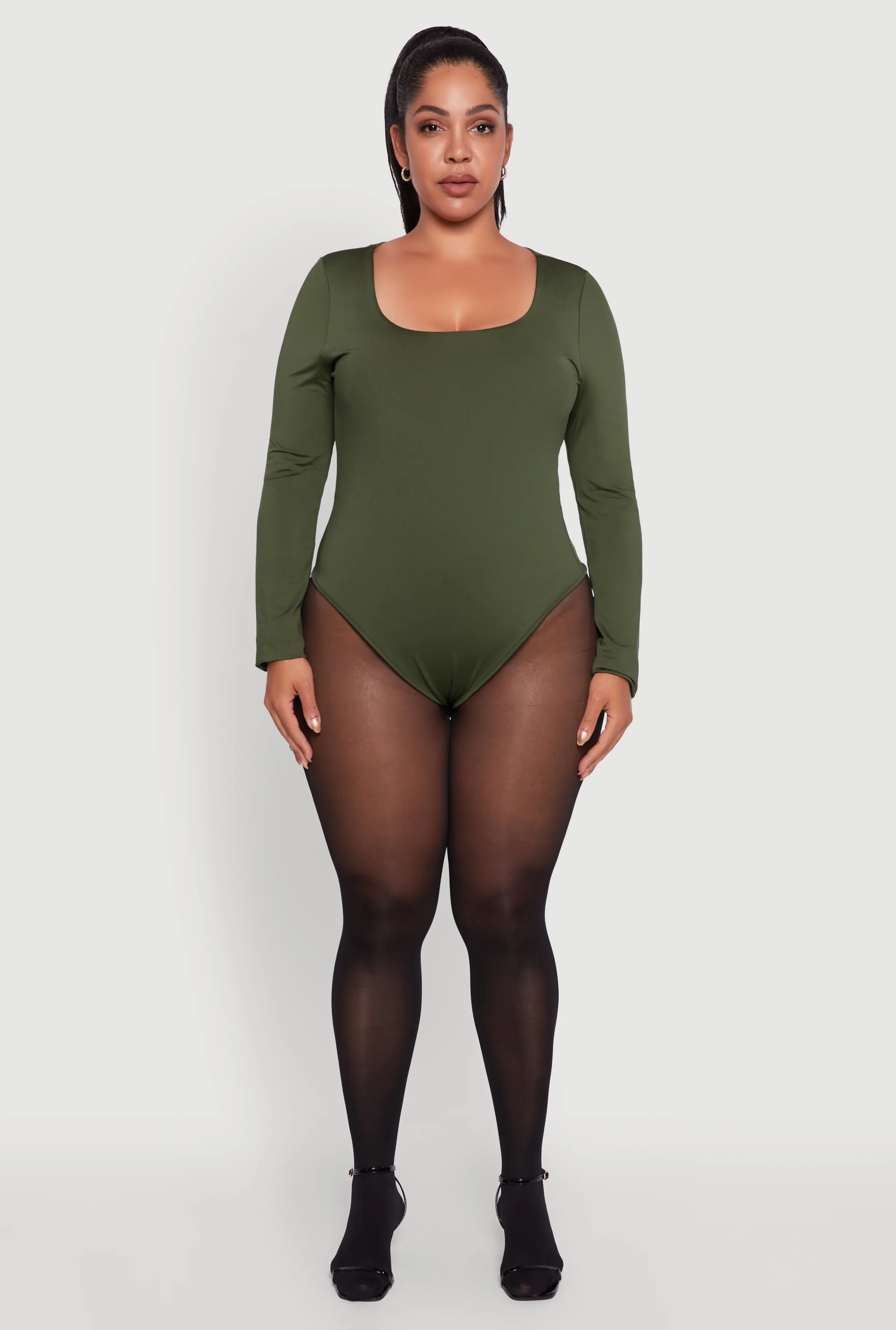 Plus Size Solid Scoop Neck Long Sleeve Bodysuit sold by Rainbow product image thumbnail 3