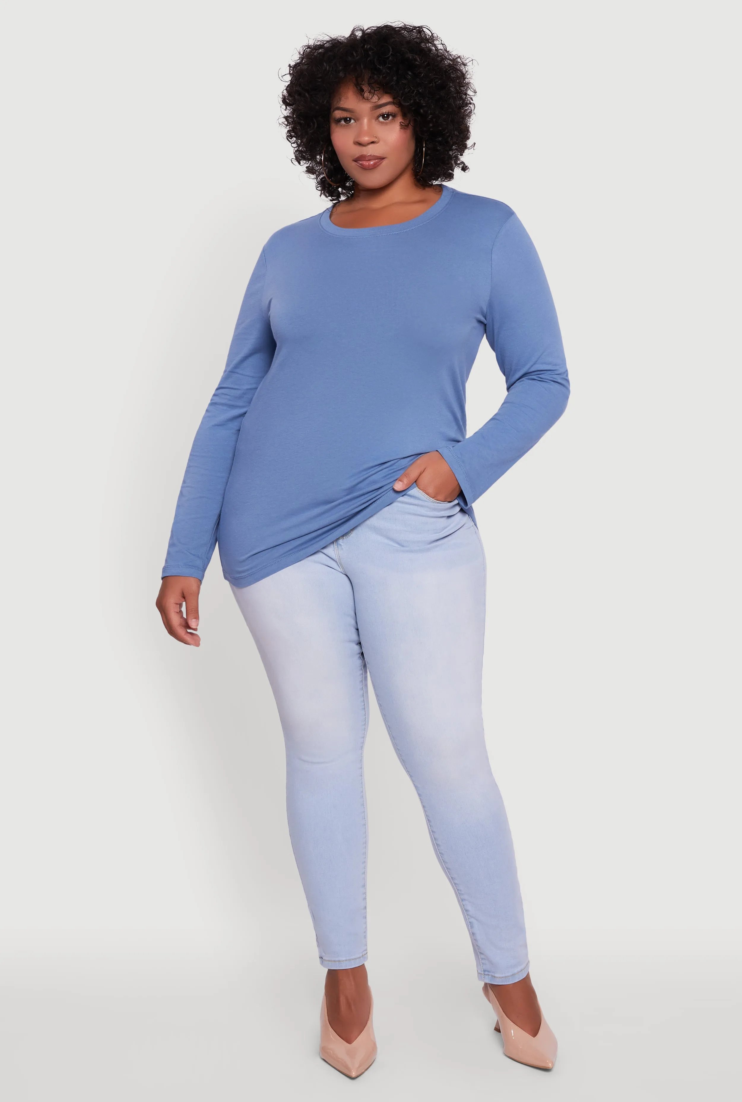 Plus Size Long Sleeve Crew Neck Tee sold by Rainbow