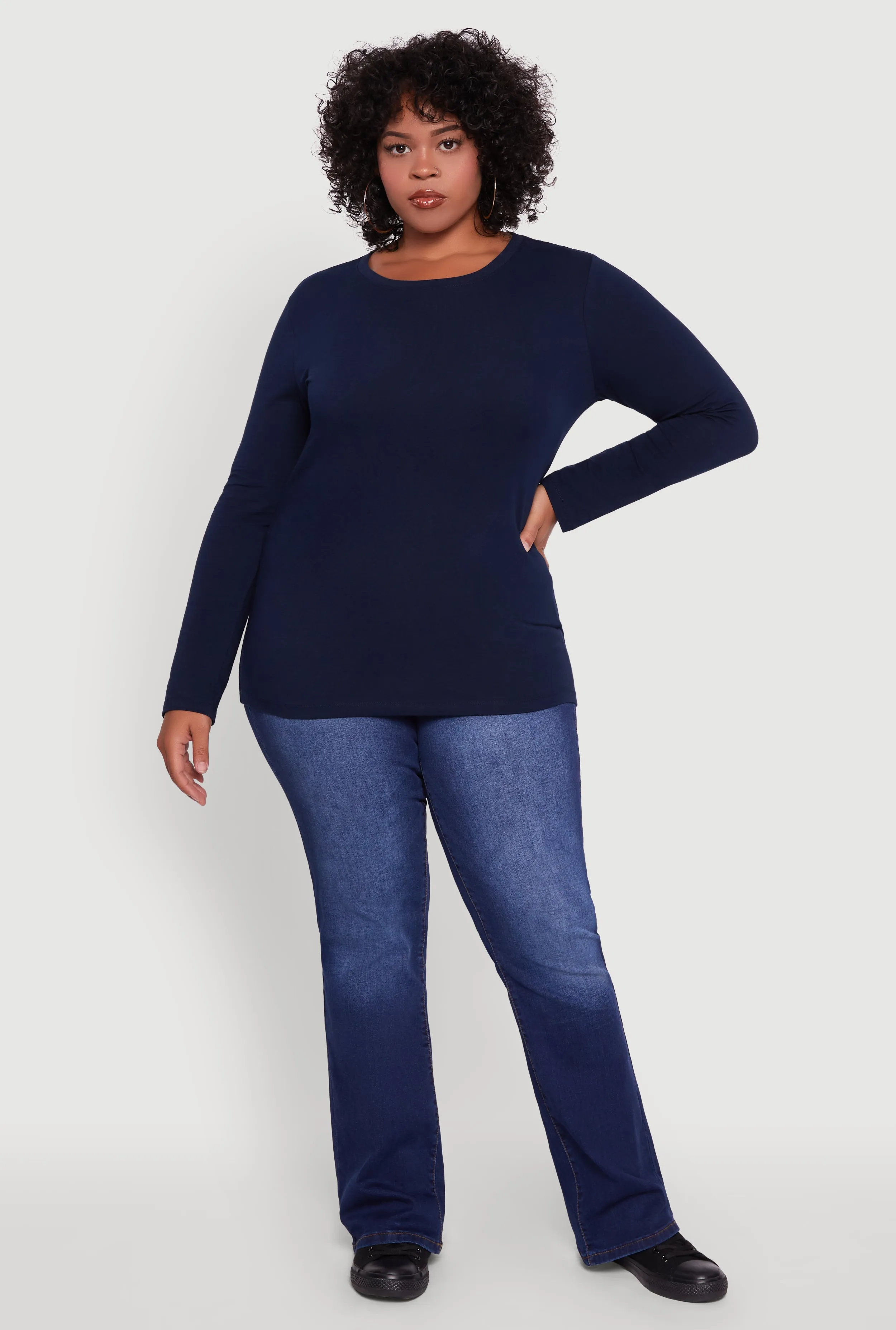 Plus Size Long Sleeve Crew Neck Tee sold by Rainbow