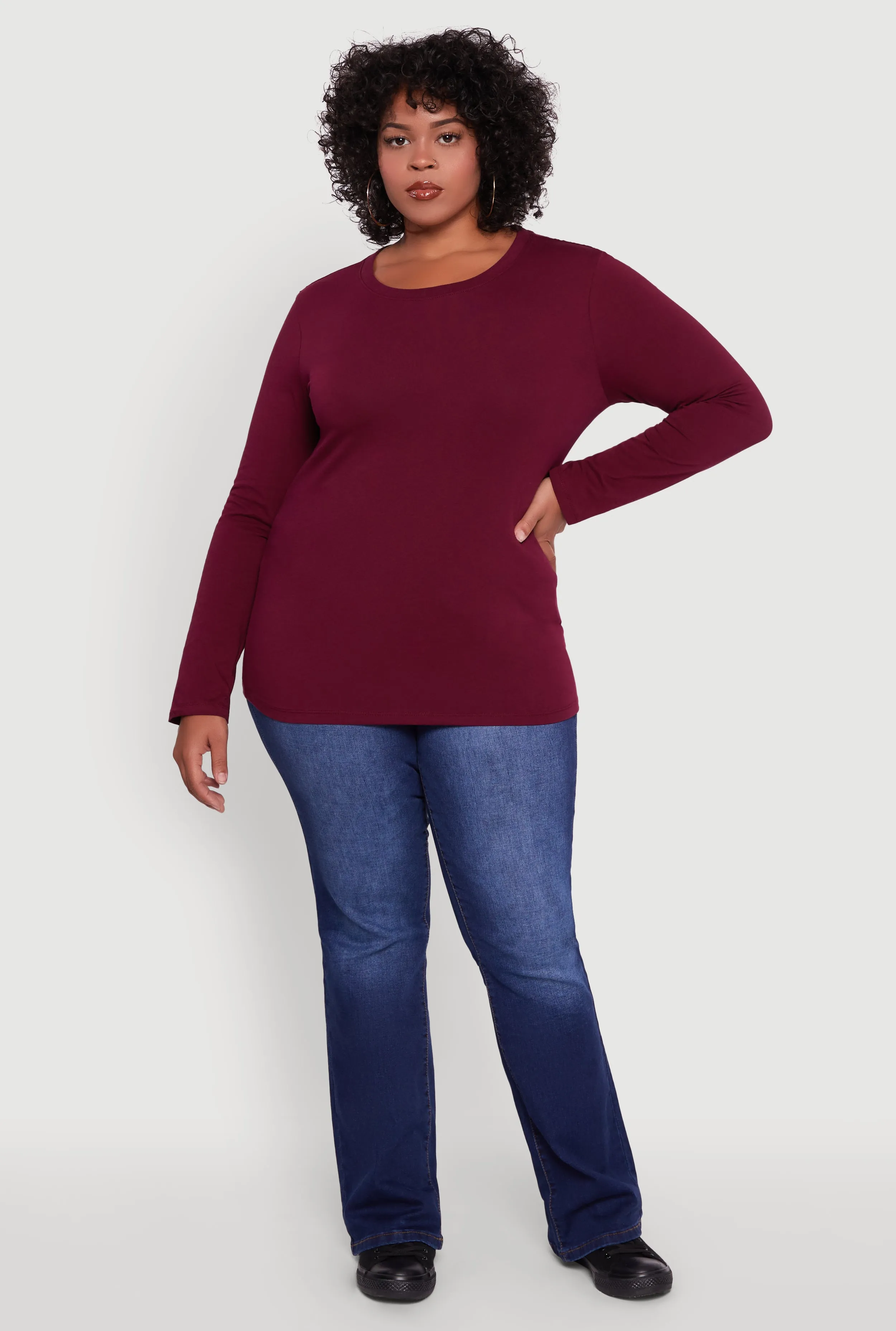 Plus Size Long Sleeve Crew Neck Tee sold by Rainbow