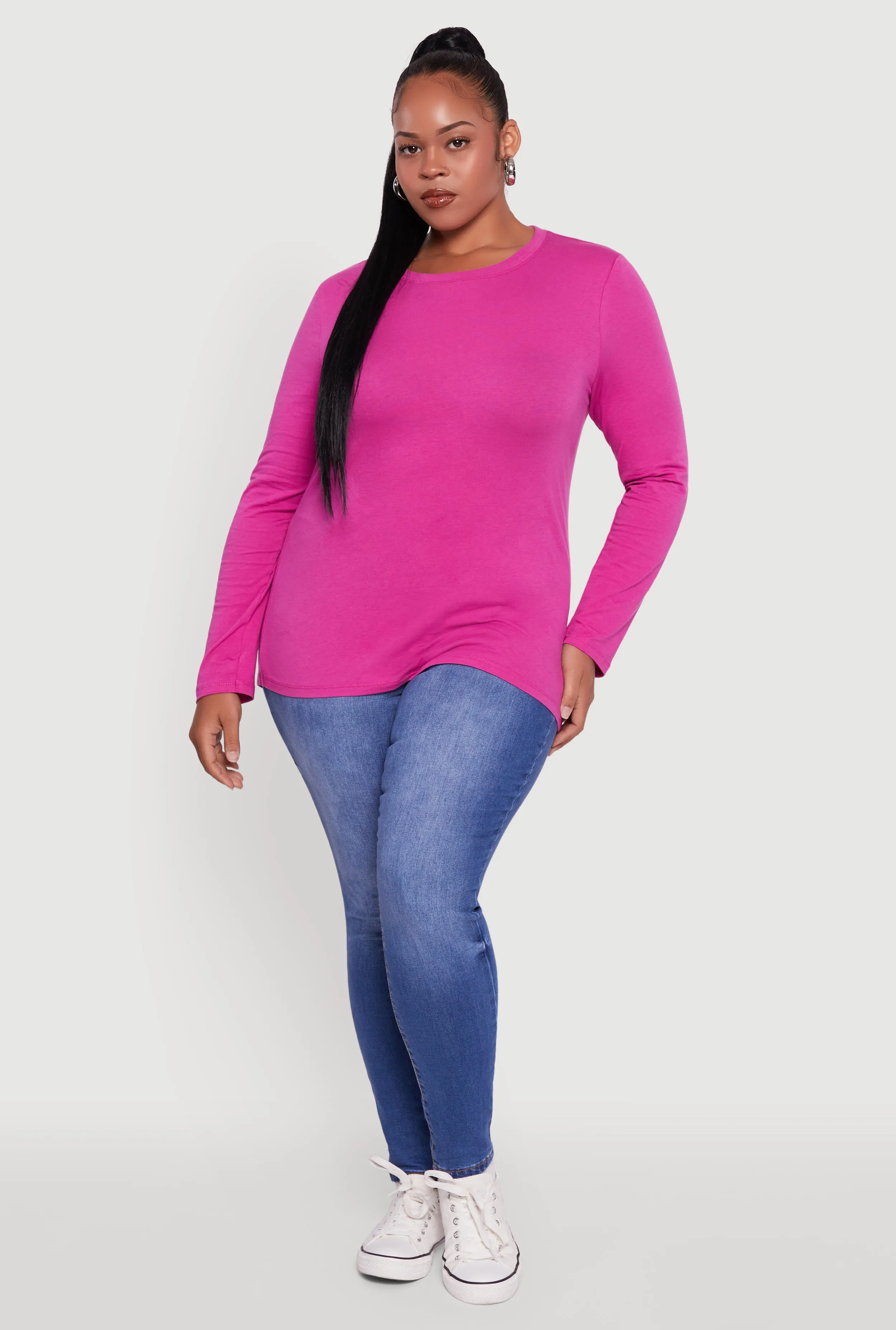 Plus Size Long Sleeve Crew Neck Tee sold by Rainbow