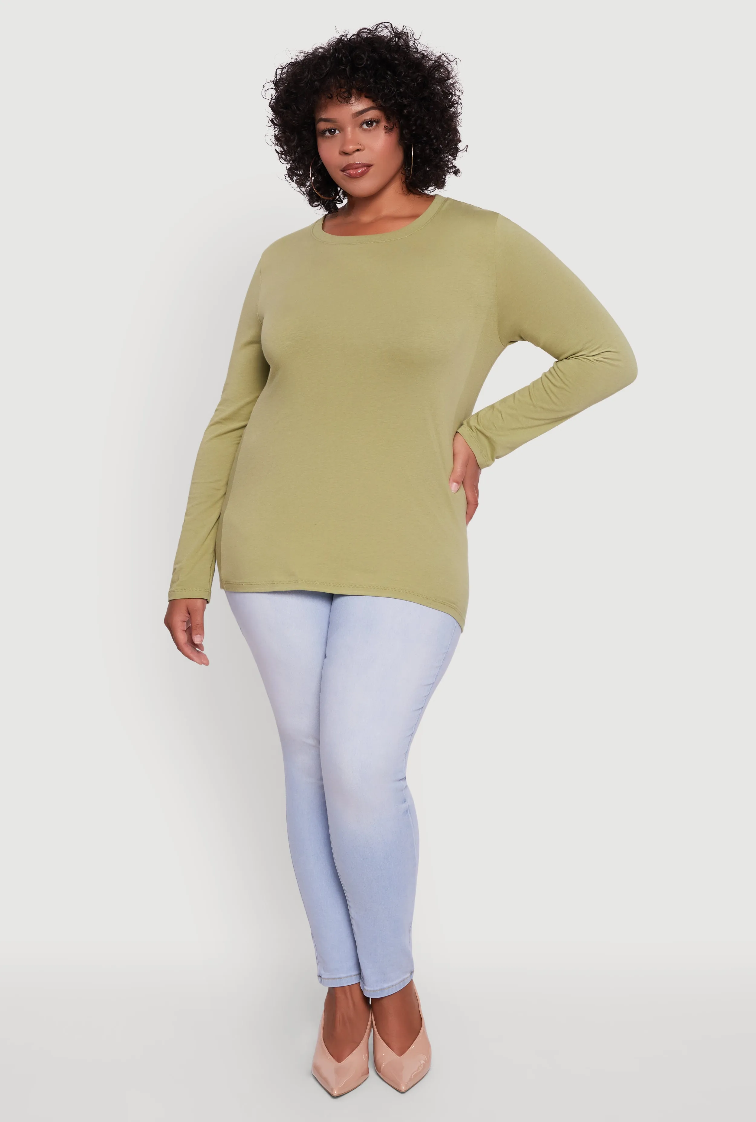 Plus Size Long Sleeve Crew Neck Tee sold by Rainbow