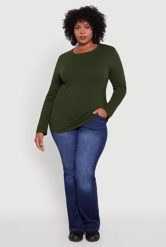 Plus Size Long Sleeve Crew Neck Tee sold by Rainbow