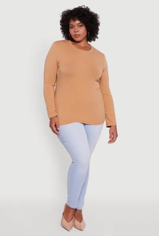 Plus Size Long Sleeve Crew Neck Tee sold by Rainbow