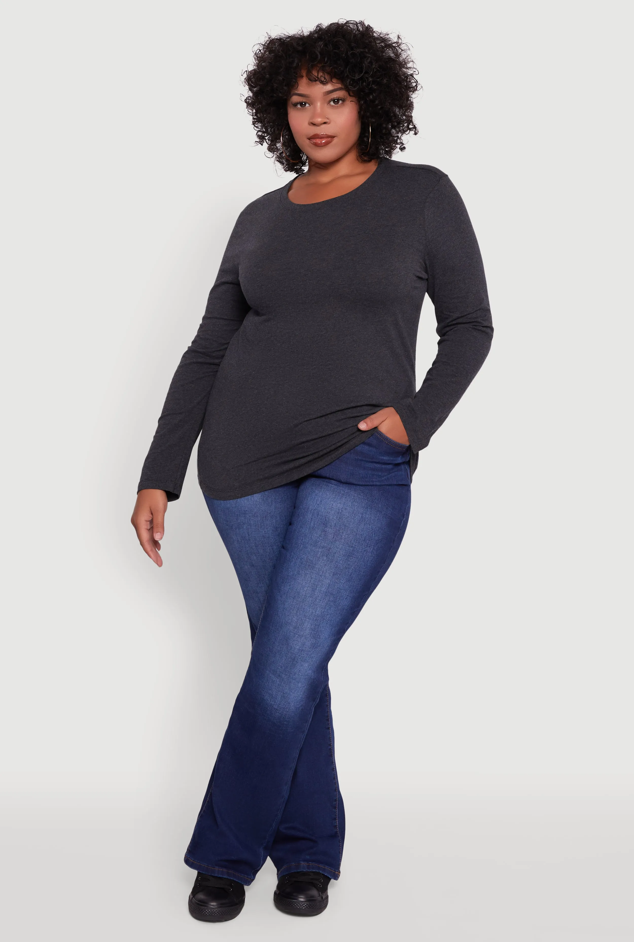 Plus Size Long Sleeve Crew Neck Tee sold by Rainbow