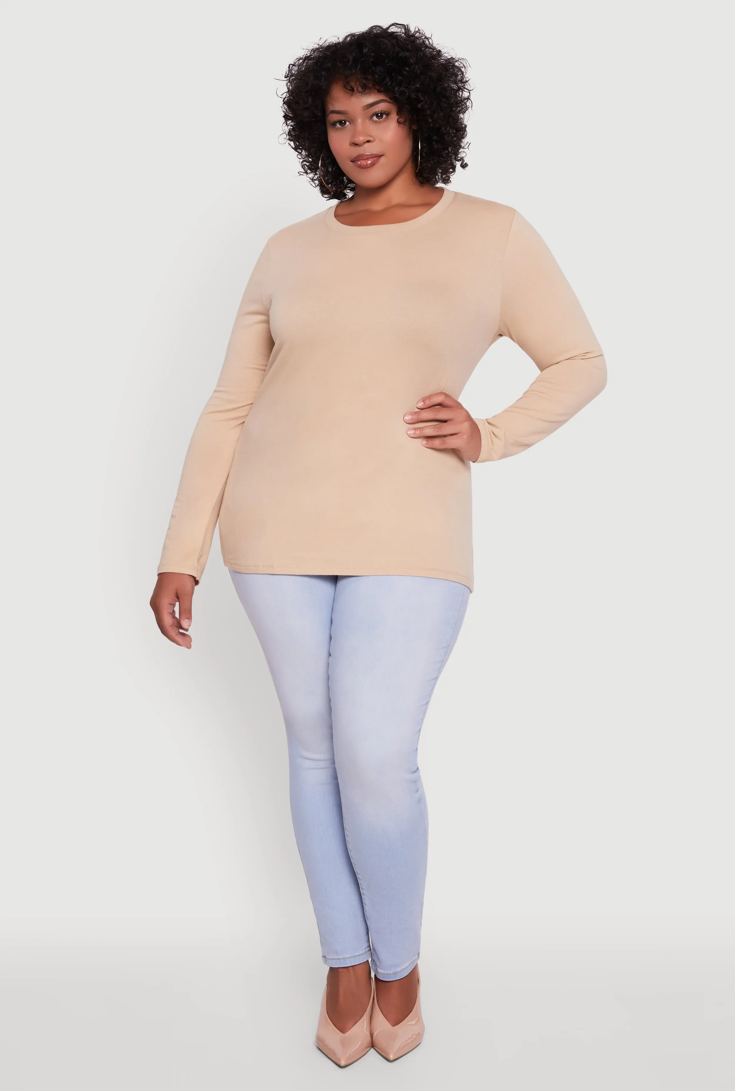 Plus Size Long Sleeve Crew Neck Tee sold by Rainbow