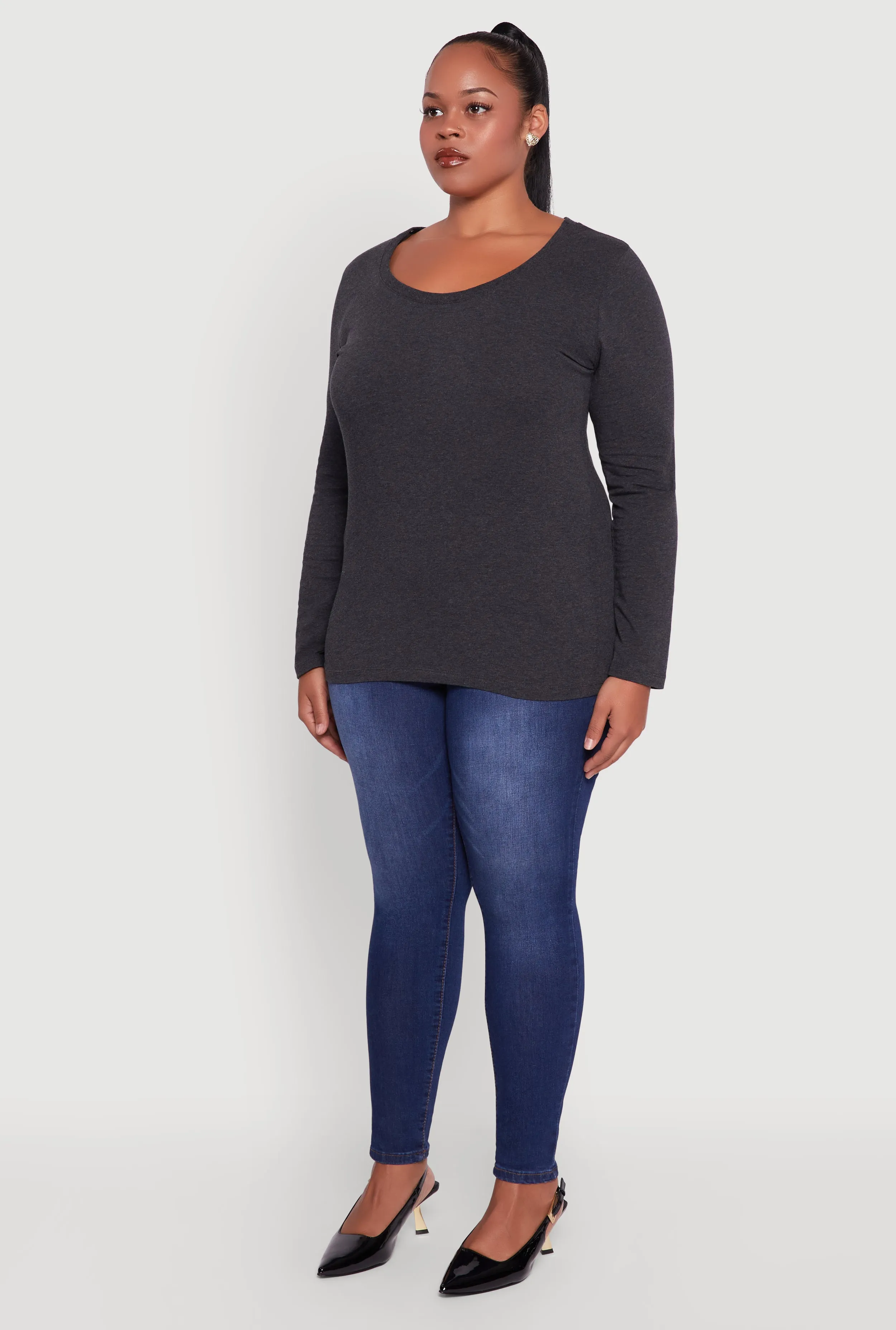 Plus Size Long Sleeve Scoop Neck Tee sold by Rainbow product image thumbnail 5