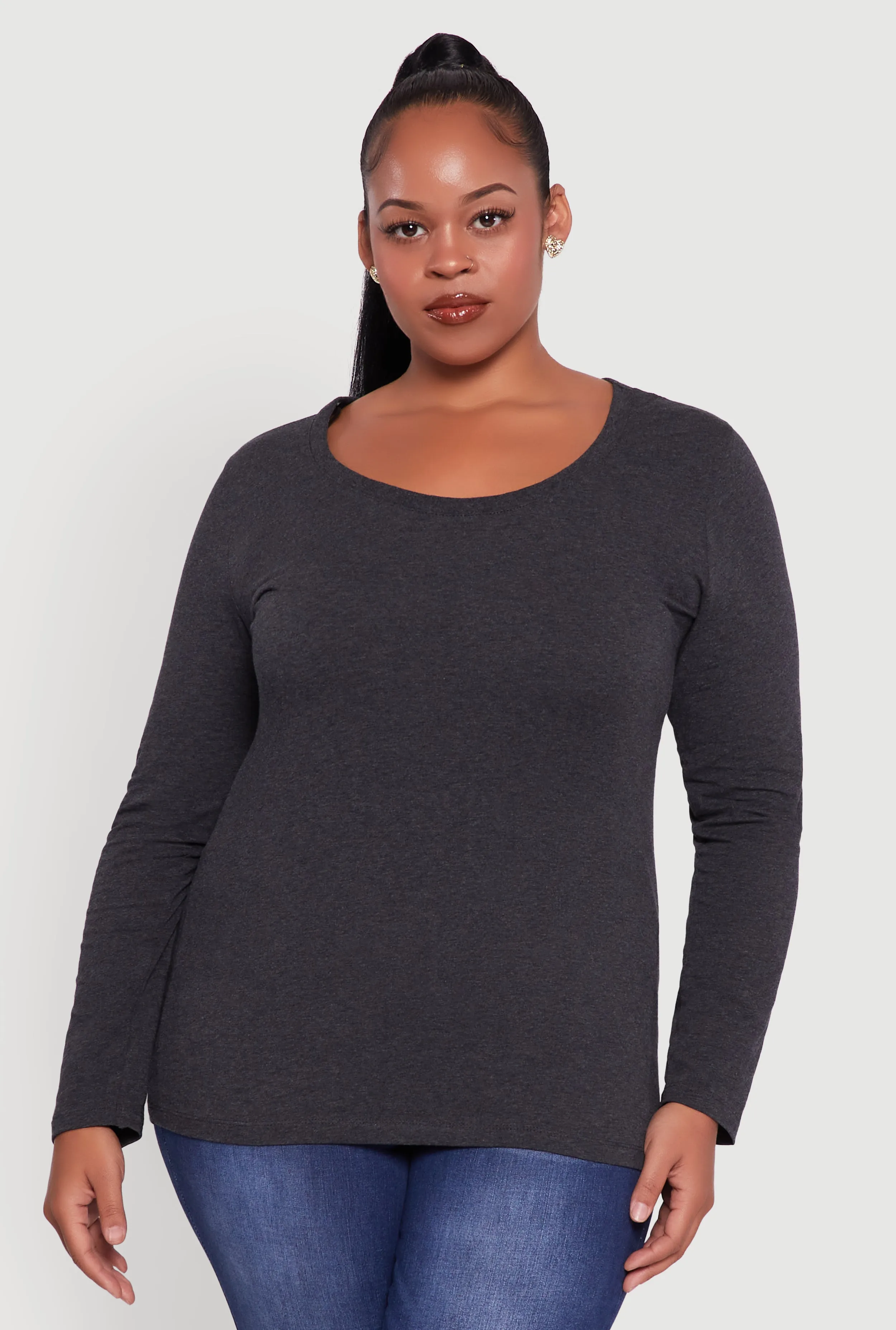 Plus Size Long Sleeve Scoop Neck Tee sold by Rainbow product image thumbnail 2