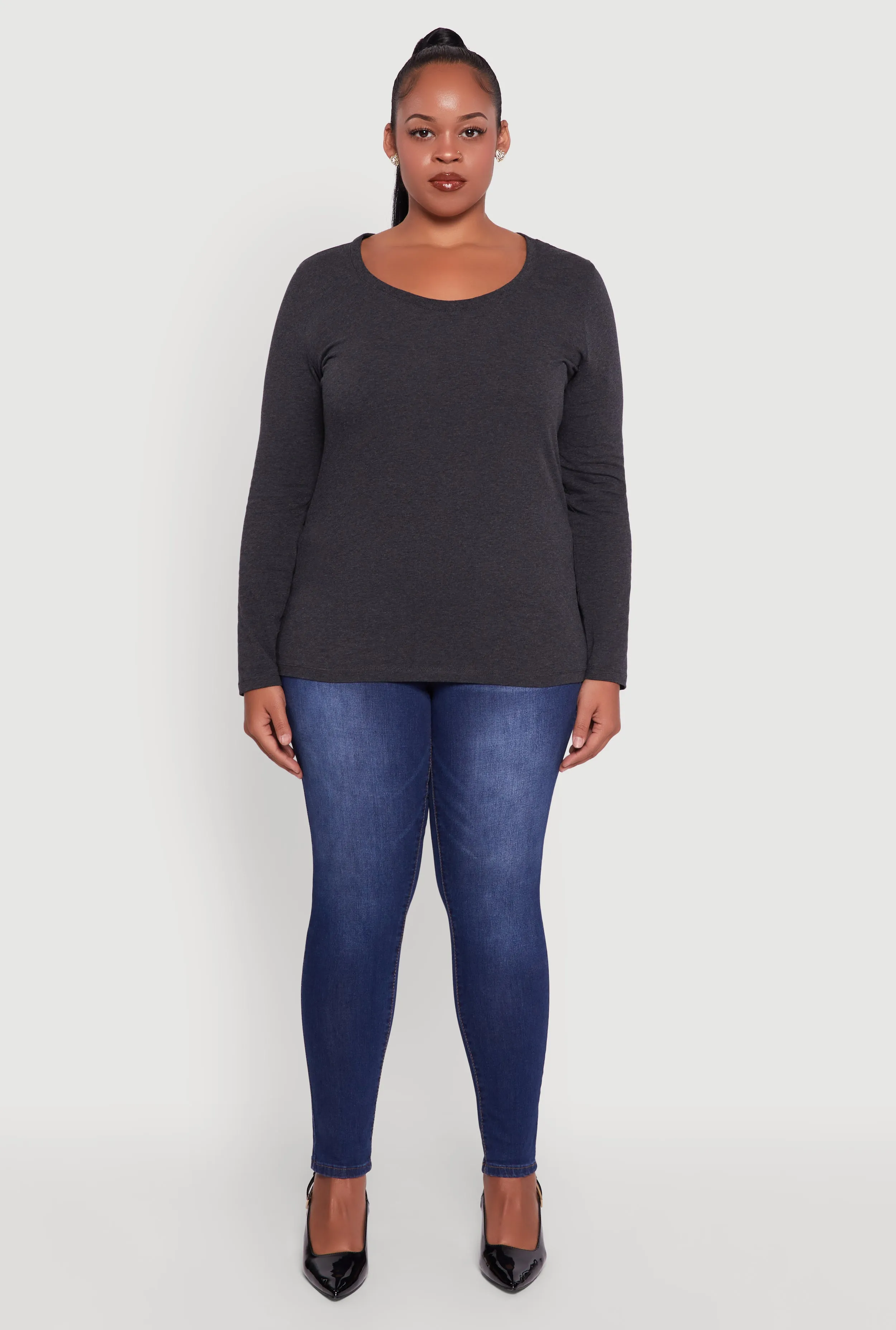 Plus Size Long Sleeve Scoop Neck Tee sold by Rainbow product image thumbnail 3