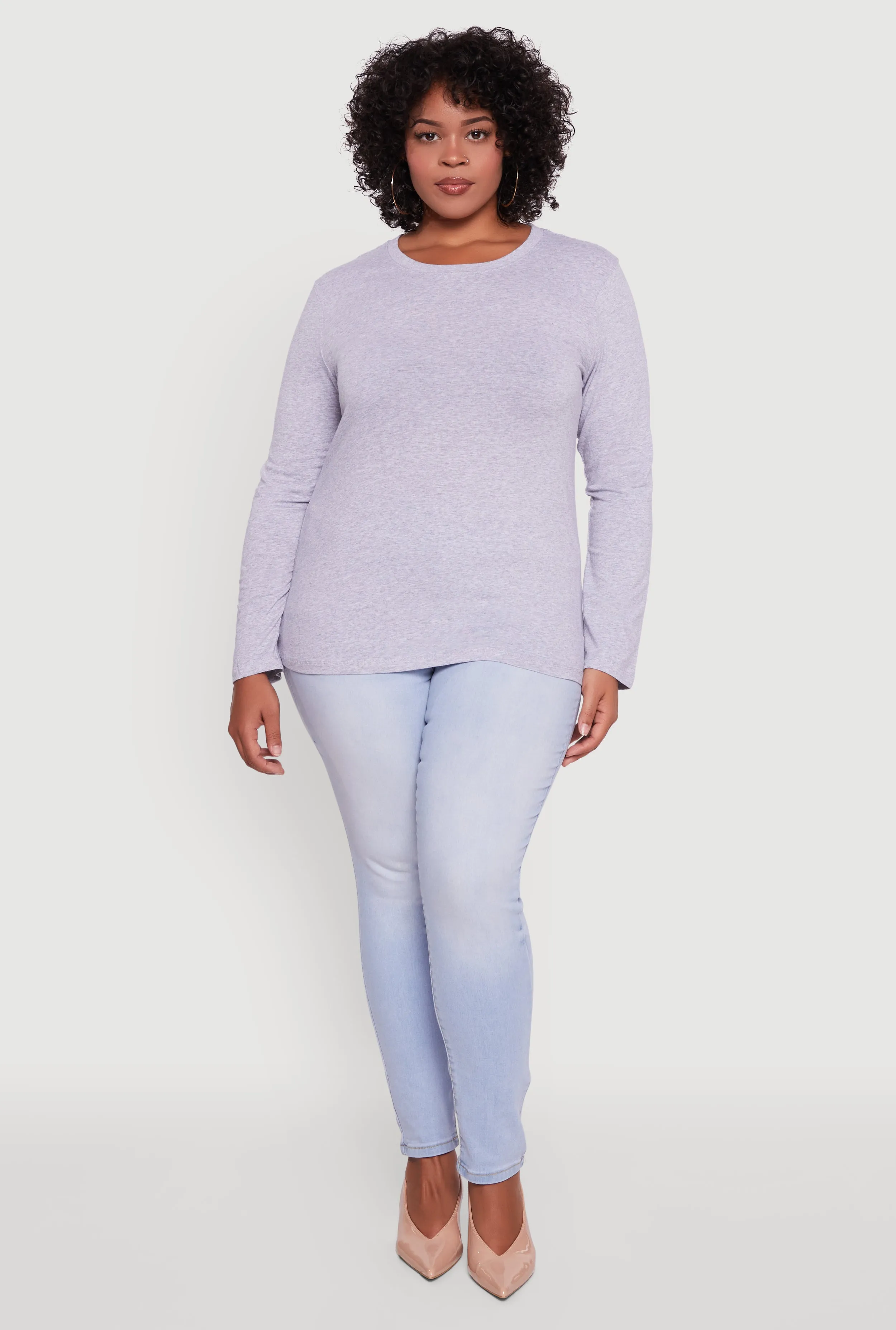Plus Size Long Sleeve Crew Neck Tee sold by Rainbow