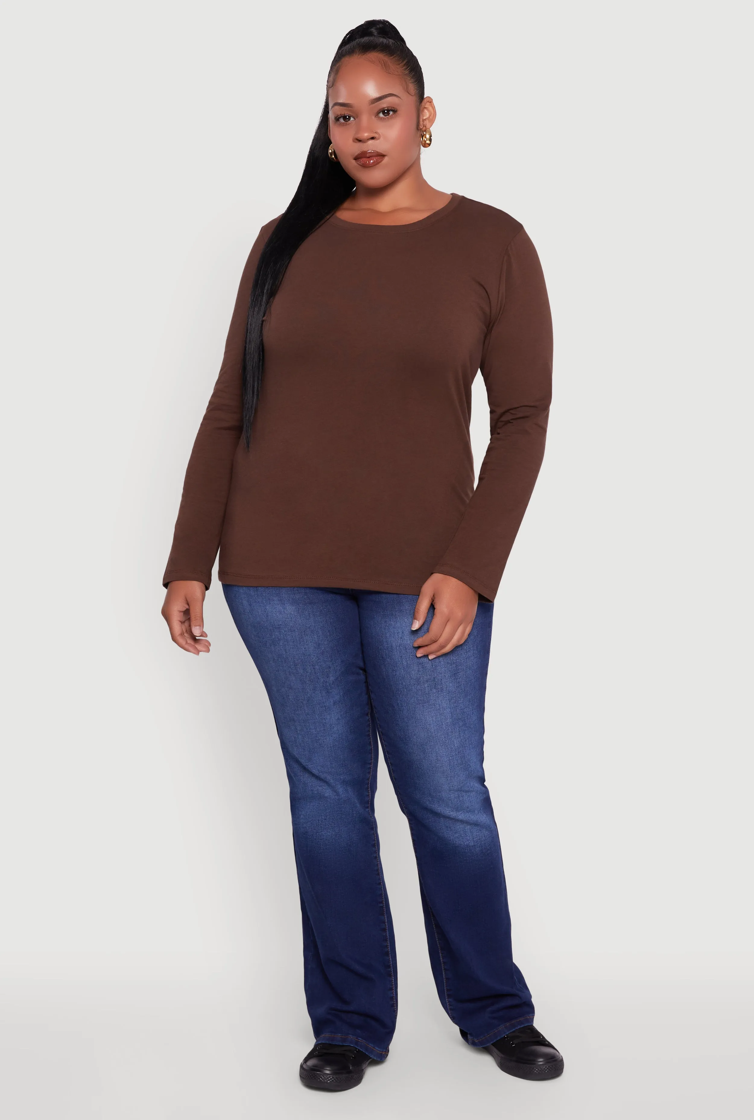 Plus Size Long Sleeve Crew Neck Tee sold by Rainbow