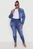 Plus Size Cropped Distressed Button Front Jean Jacket sold by Rainbow