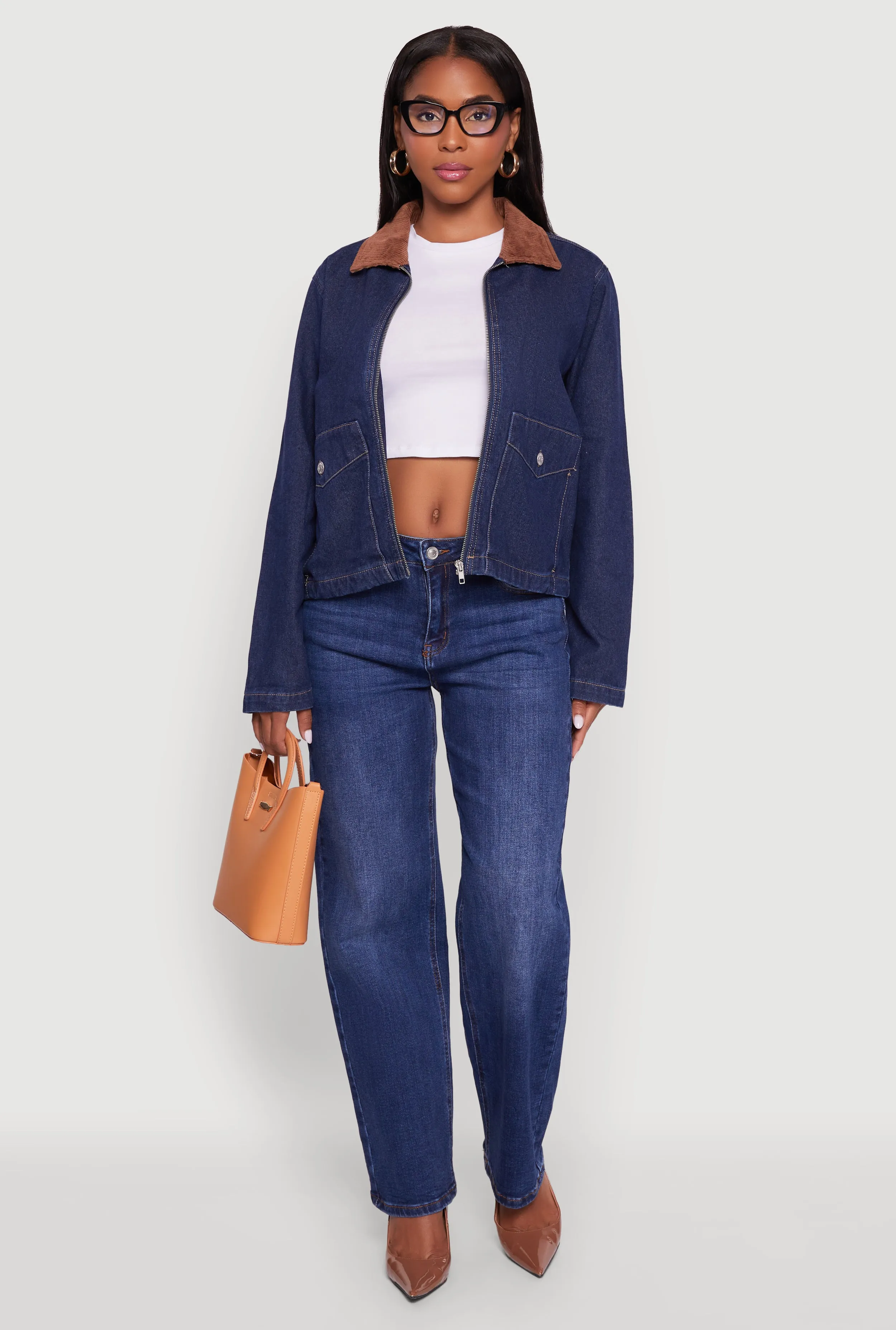 Color Blocked Corduroy Collar Denim Jacket sold by Rainbow product image thumbnail 2