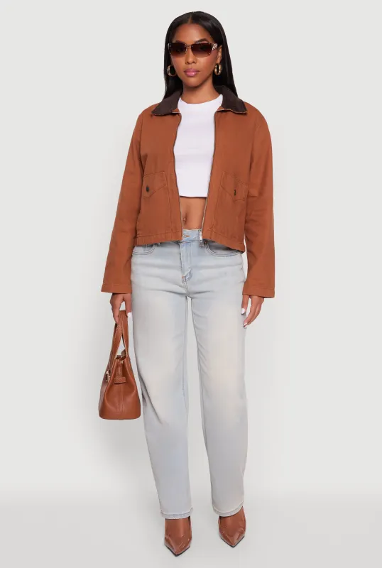 Color Blocked Corduroy Collar Denim Jacket sold by Rainbow