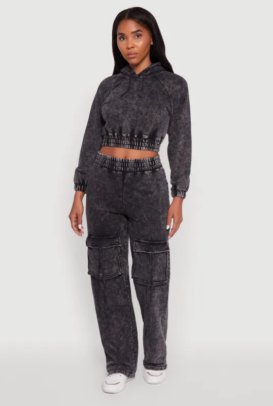 Mineral Wash Elastic Waist Wide Leg Cargo Pants sold by Rainbow