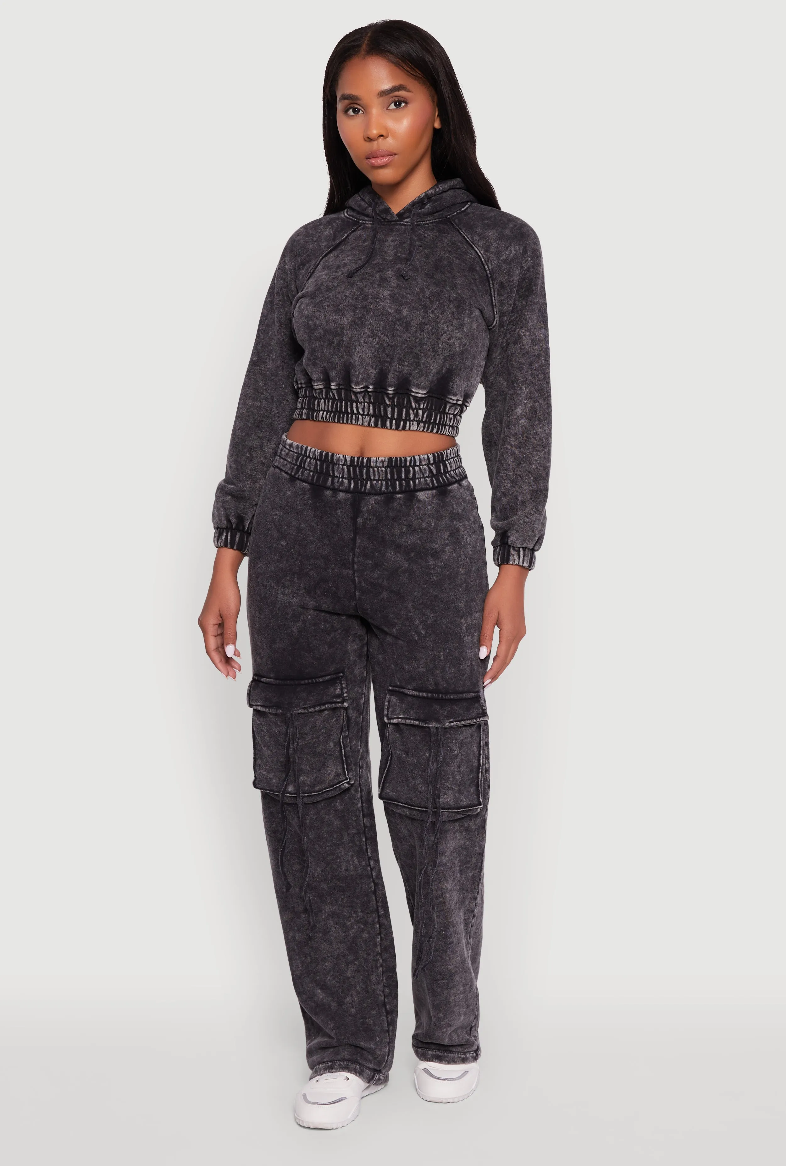 Mineral Wash Elastic Waist Wide Leg Cargo Pants sold by Rainbow