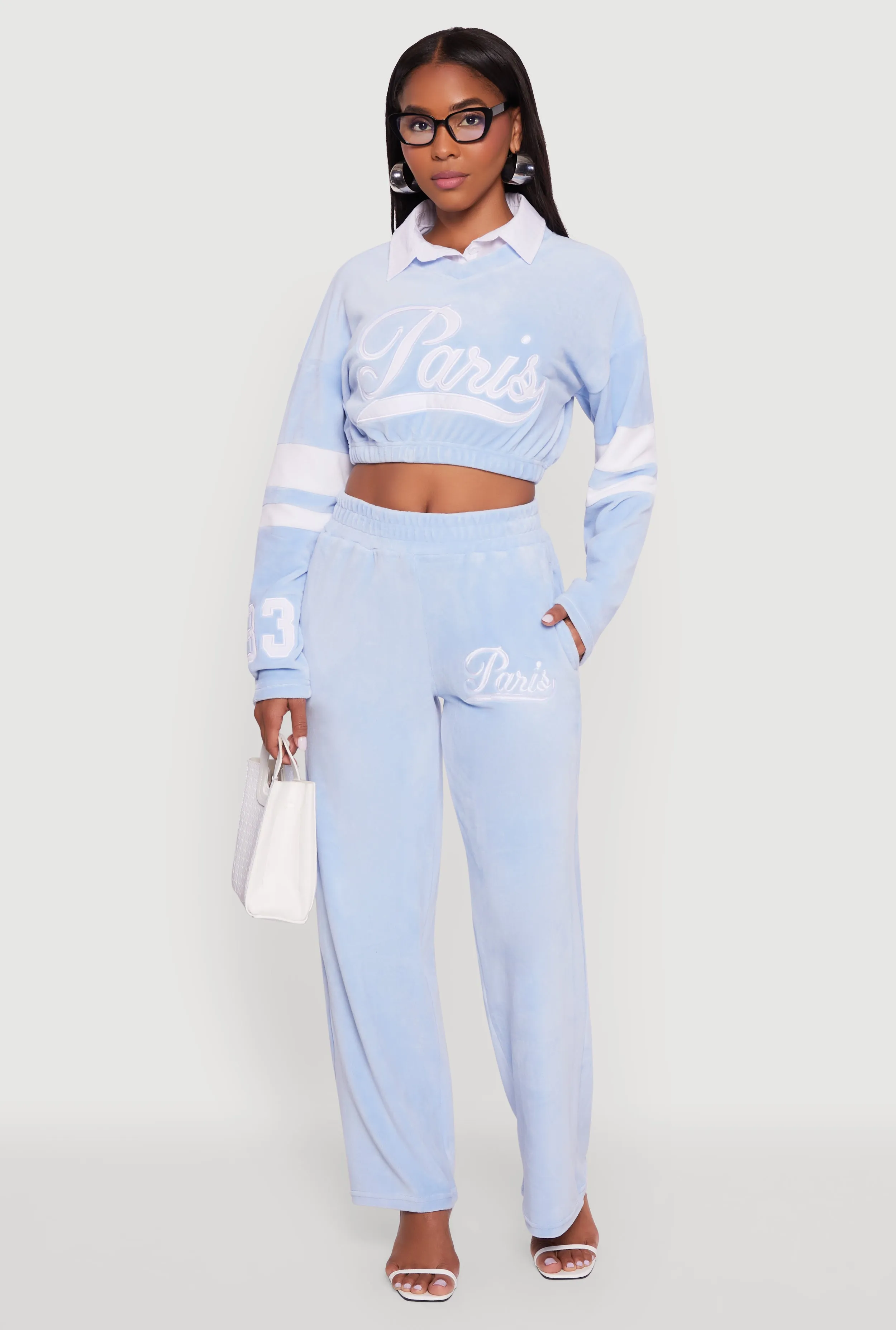 Velour High Waisted Paris Graphic Sweatpants sold by Rainbow