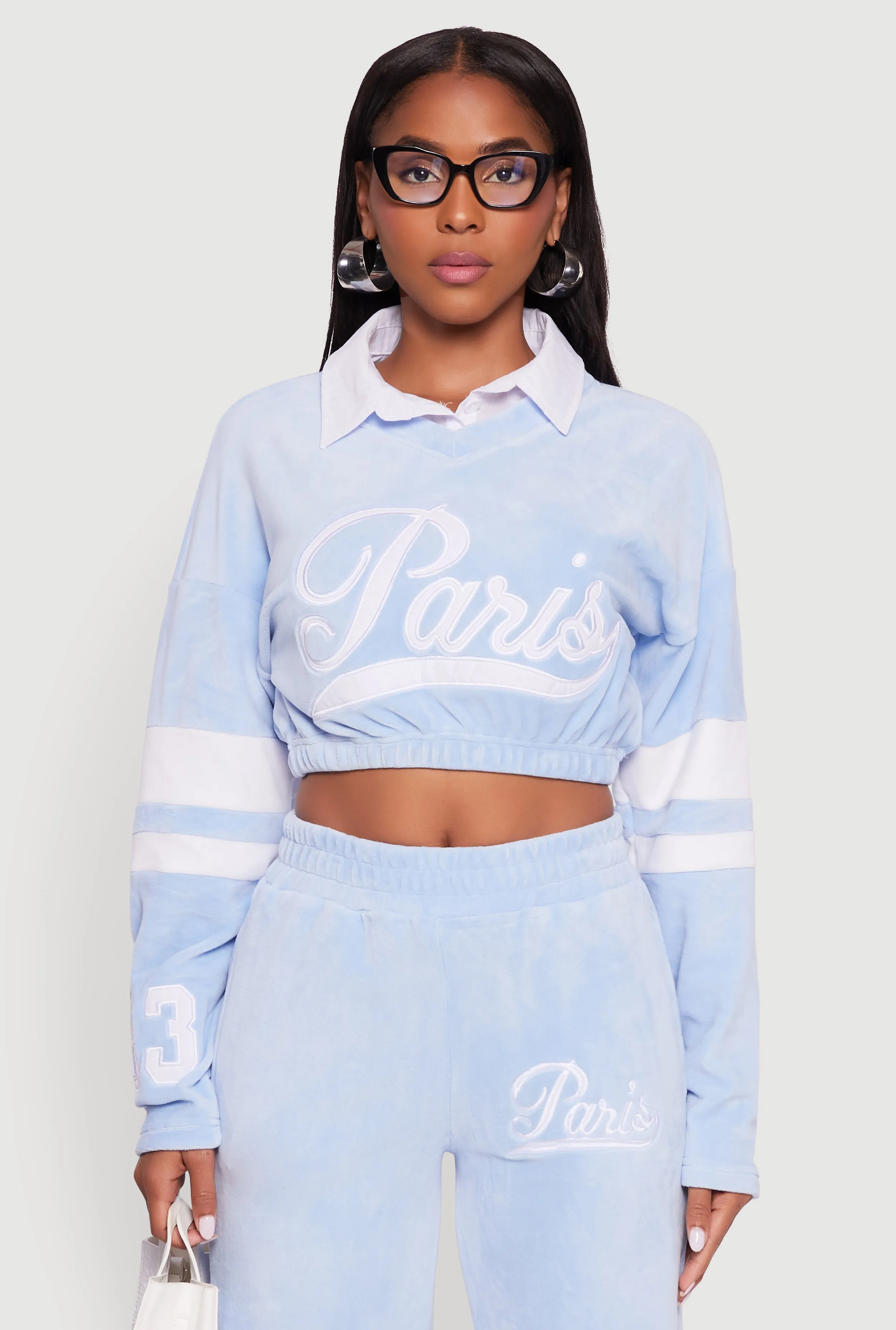 Velour Paris Embroidered Graphic Cropped Sweatshirt sold by Rainbow