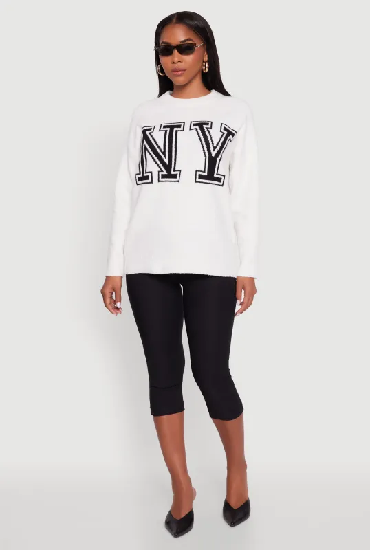 Brushed Knit New York Graphic Print Sweater sold by Rainbow