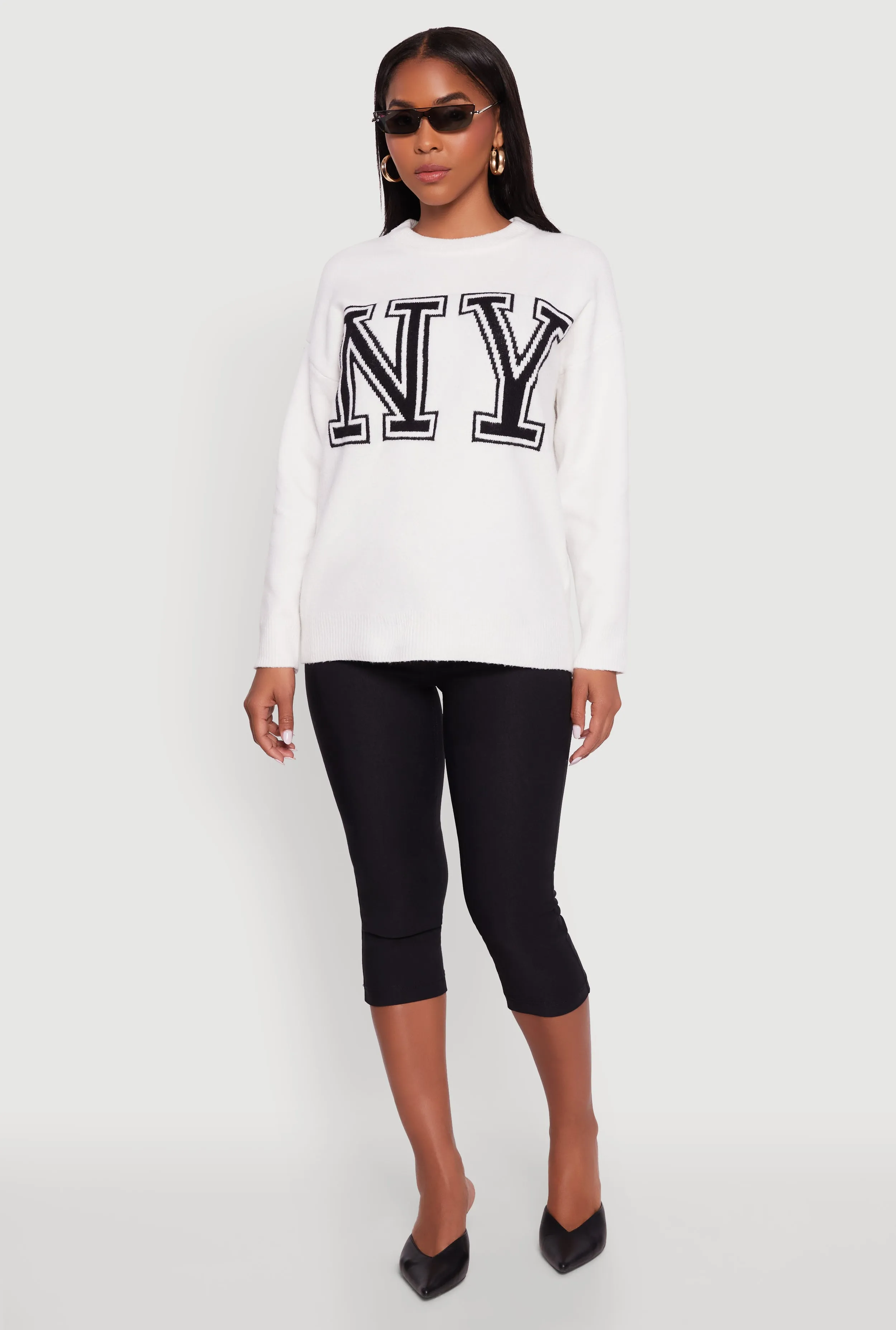 Brushed Knit New York Graphic Print Sweater sold by Rainbow