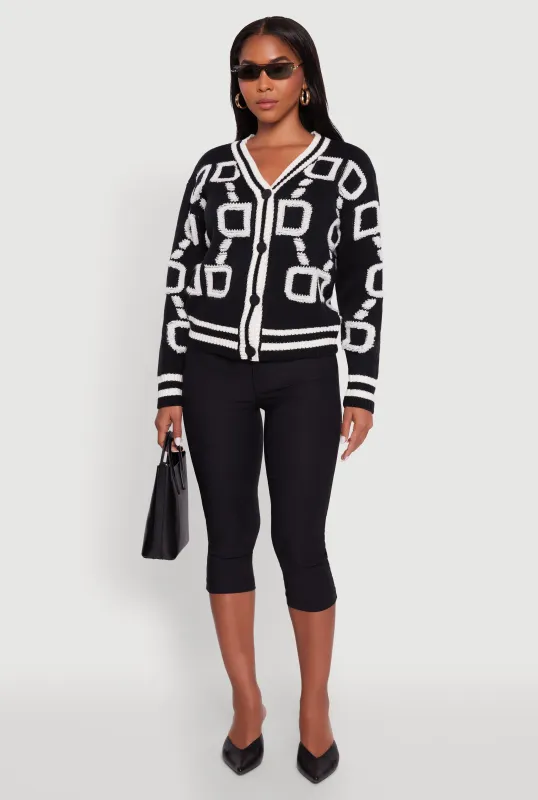Varsity Stripe Chenille Chain Print Cardigan sold by Rainbow