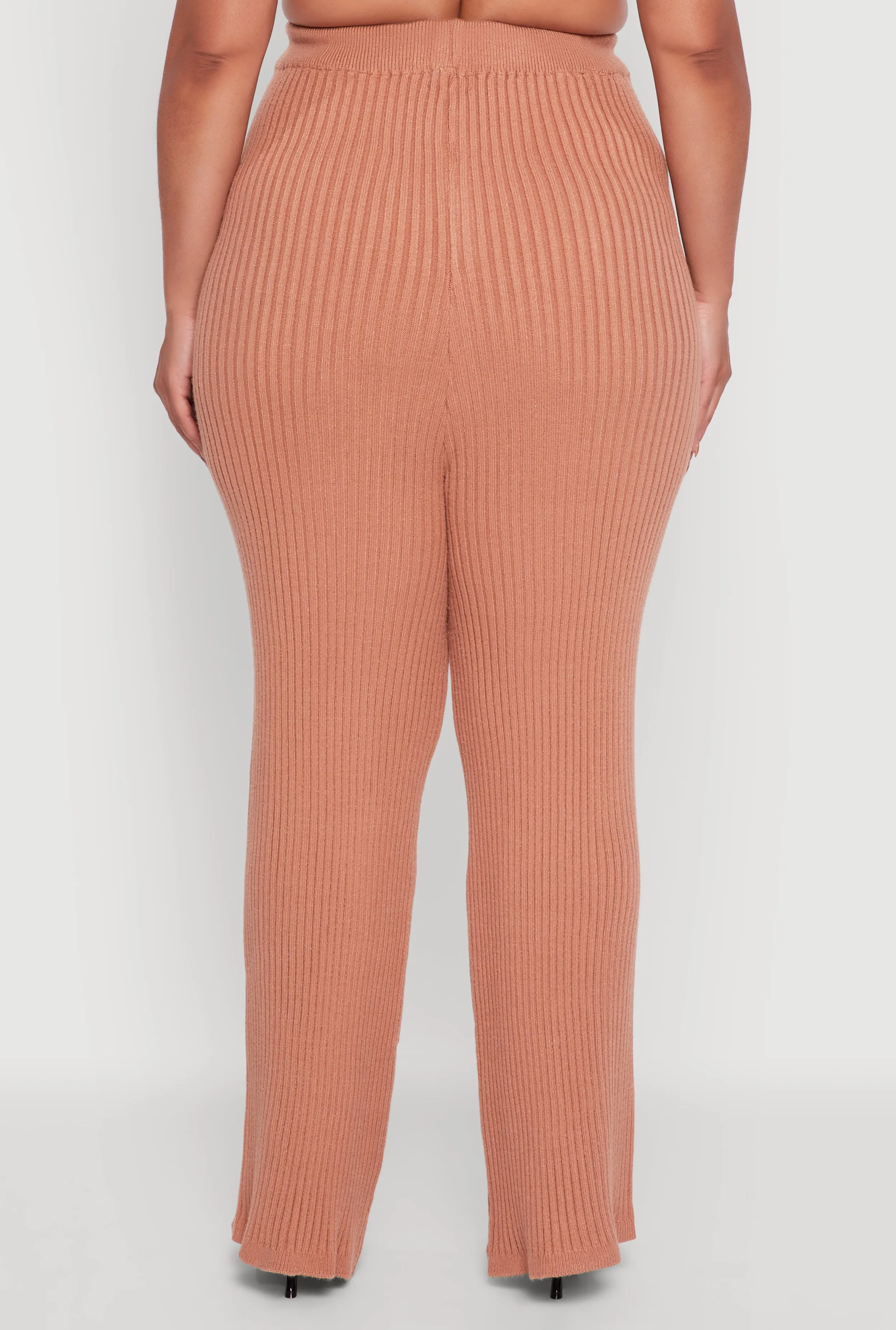 Plus Size High Waisted Ribbed Knit Solid Straight Leg Pants sold by Rainbow product image thumbnail 5
