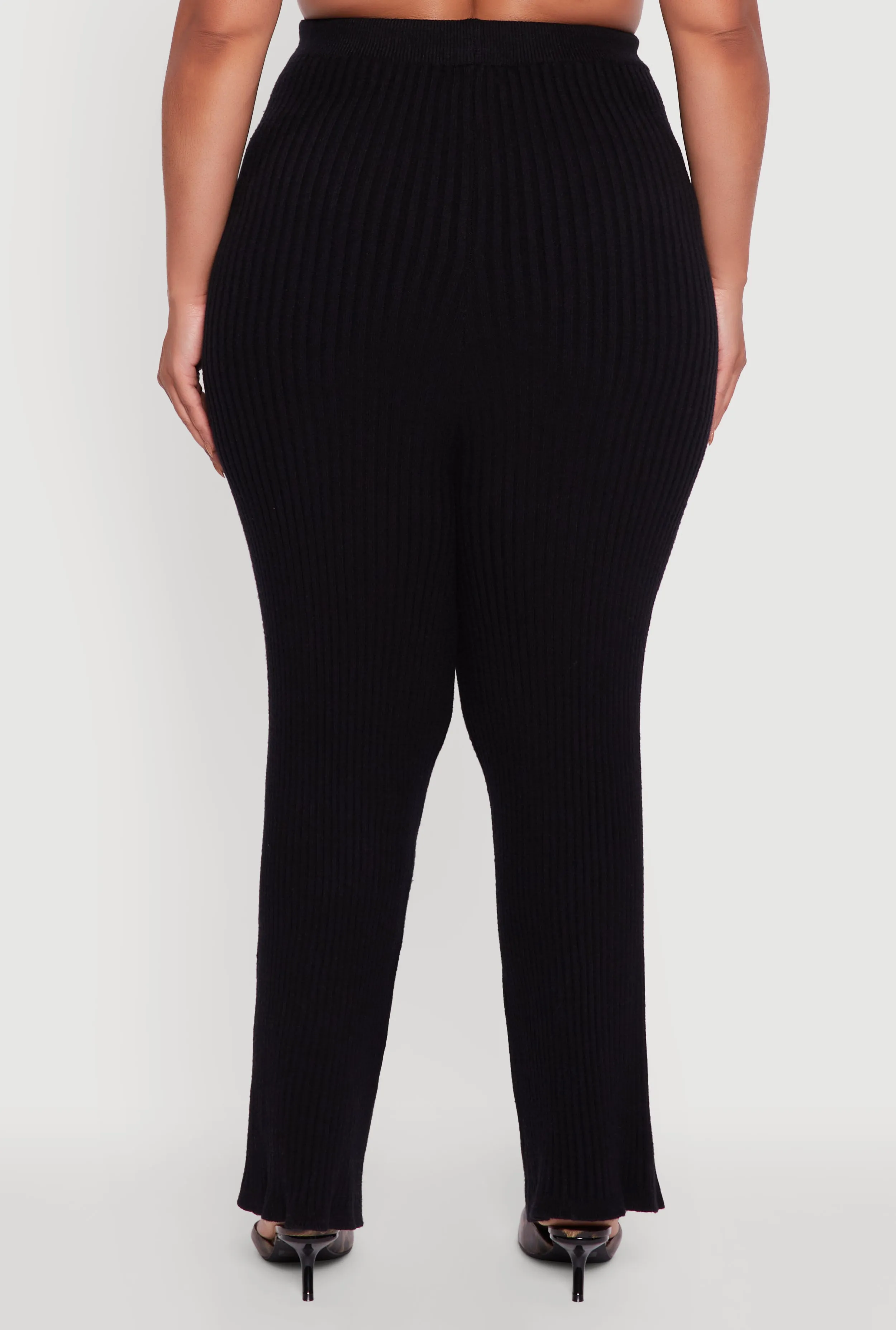 Plus Size High Waisted Ribbed Knit Solid Straight Leg Pants sold by Rainbow product image thumbnail 5