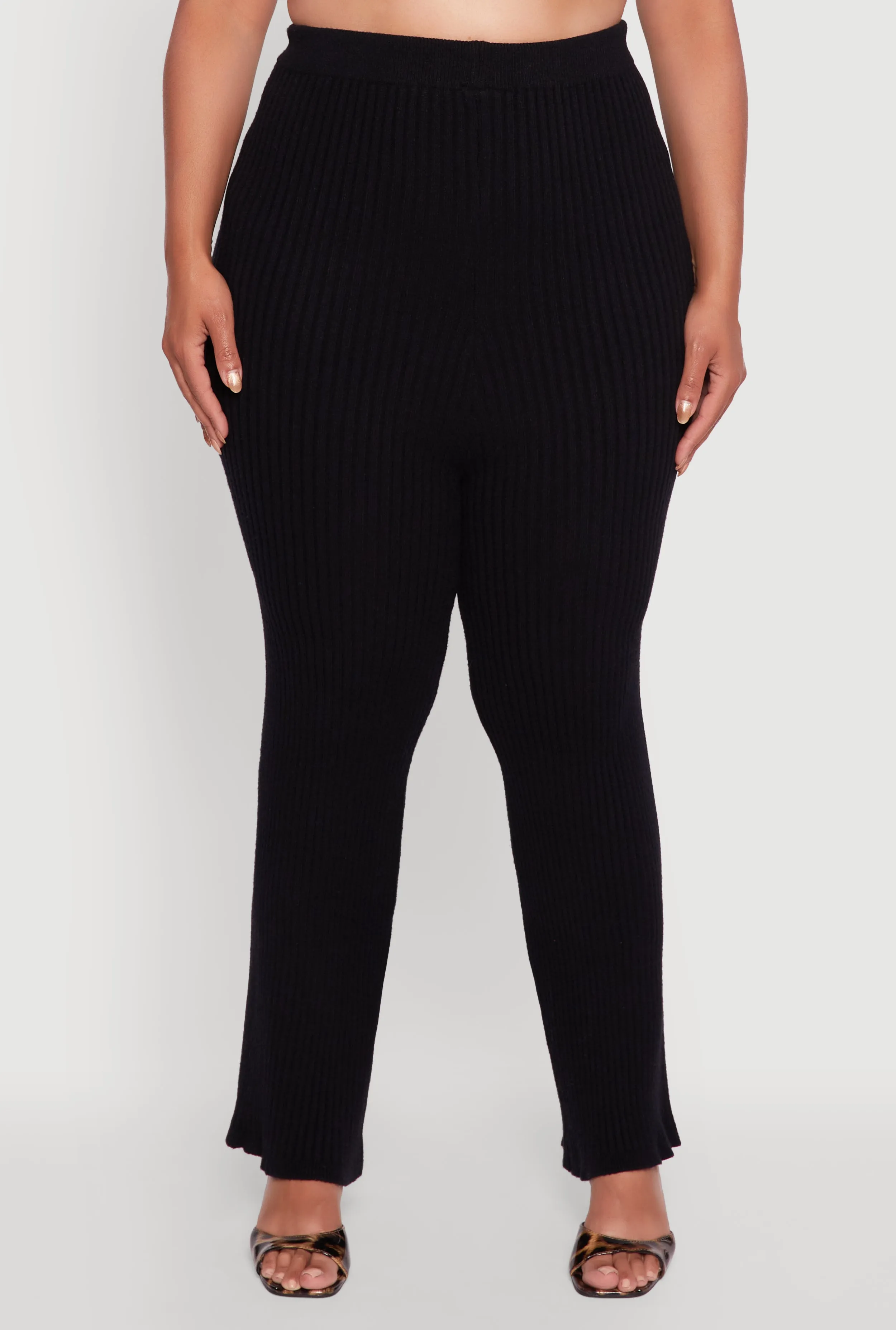 Plus Size High Waisted Ribbed Knit Solid Straight Leg Pants sold by Rainbow product image thumbnail 3
